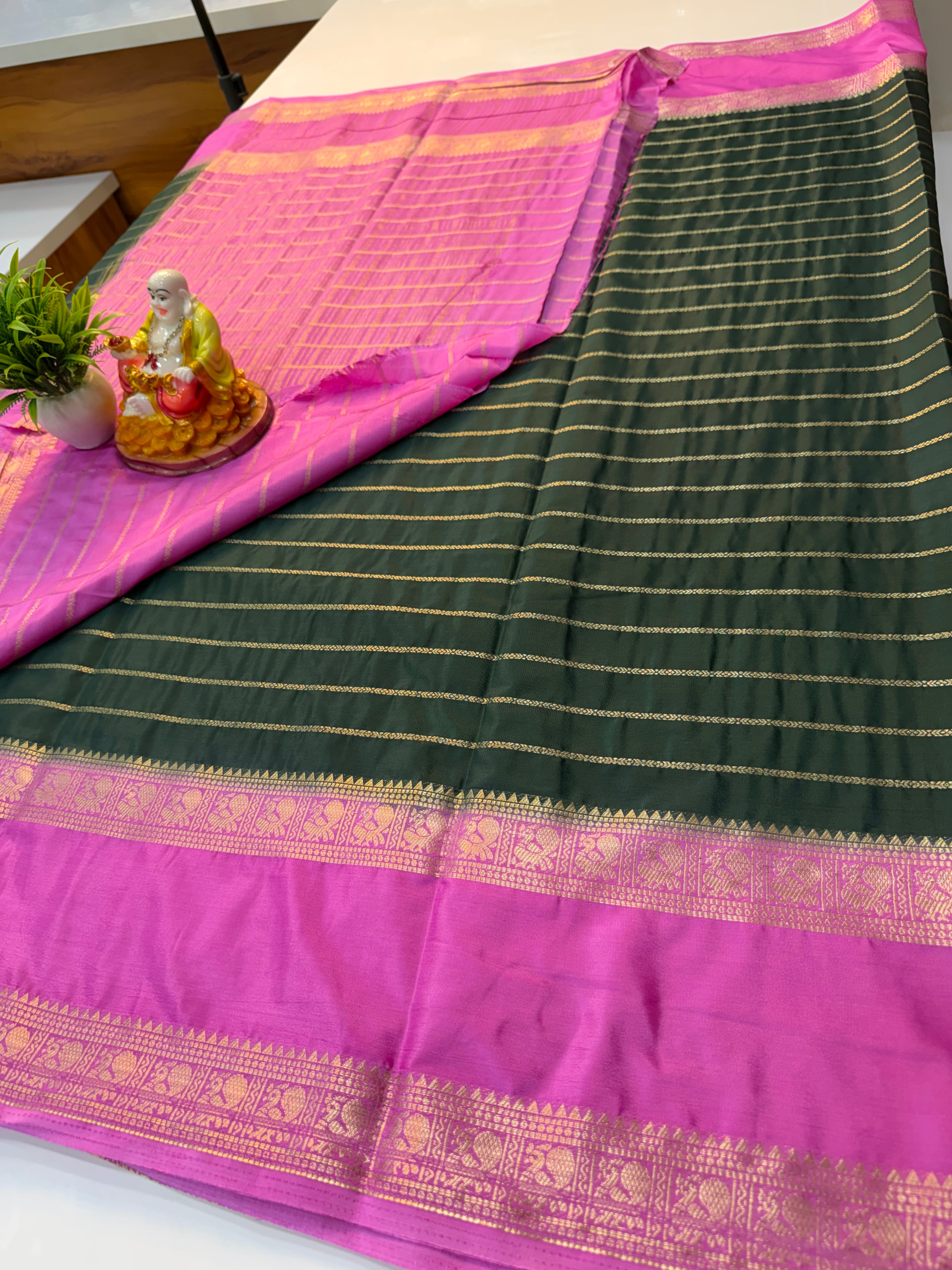Mysore Crepe Silk Saree with Peacock Bentex Border | Padmavathi Silks and Sarees