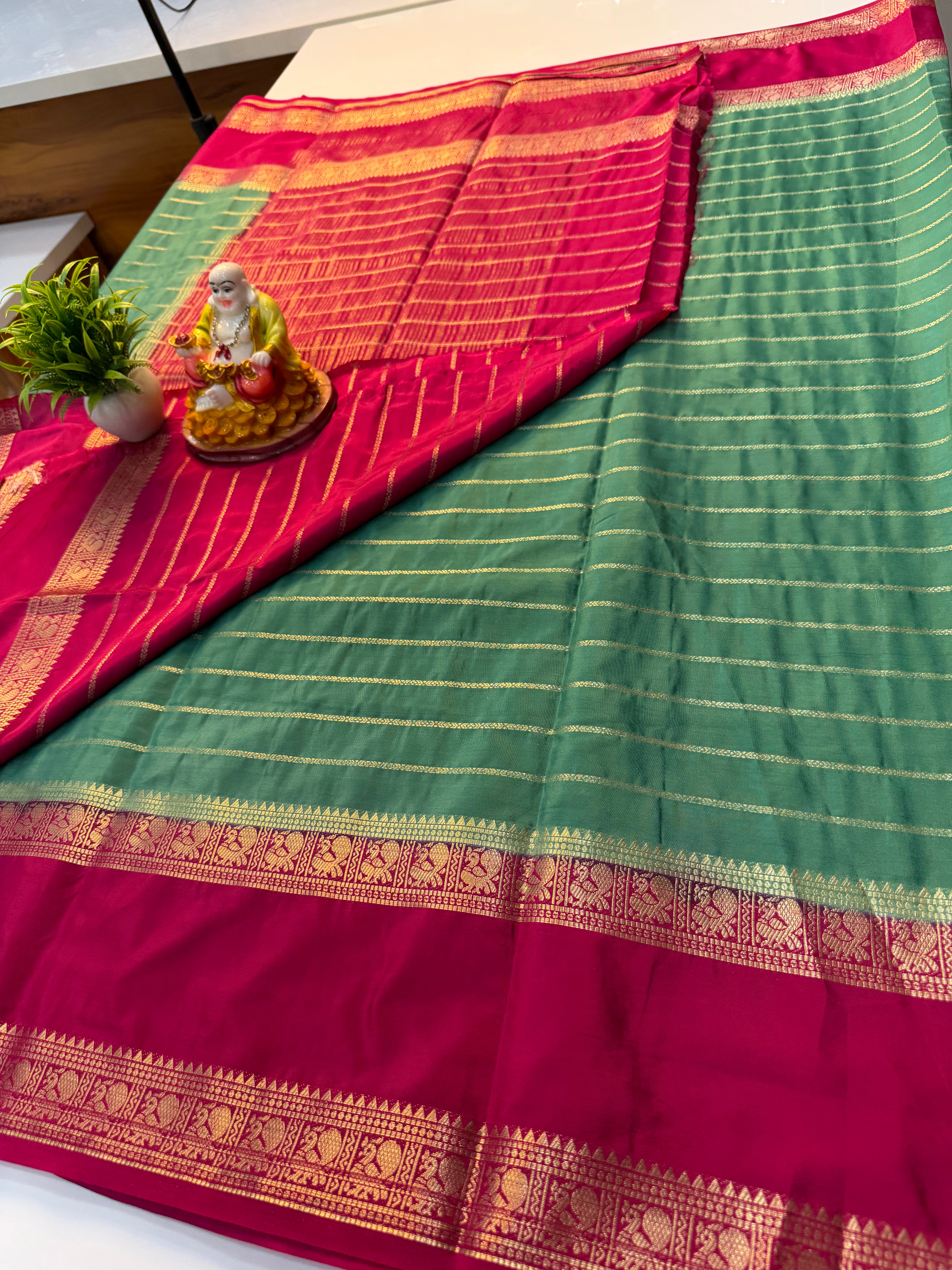 Mysore Crepe Silk Saree with Peacock Bentex Border | Padmavathi Silks and Sarees