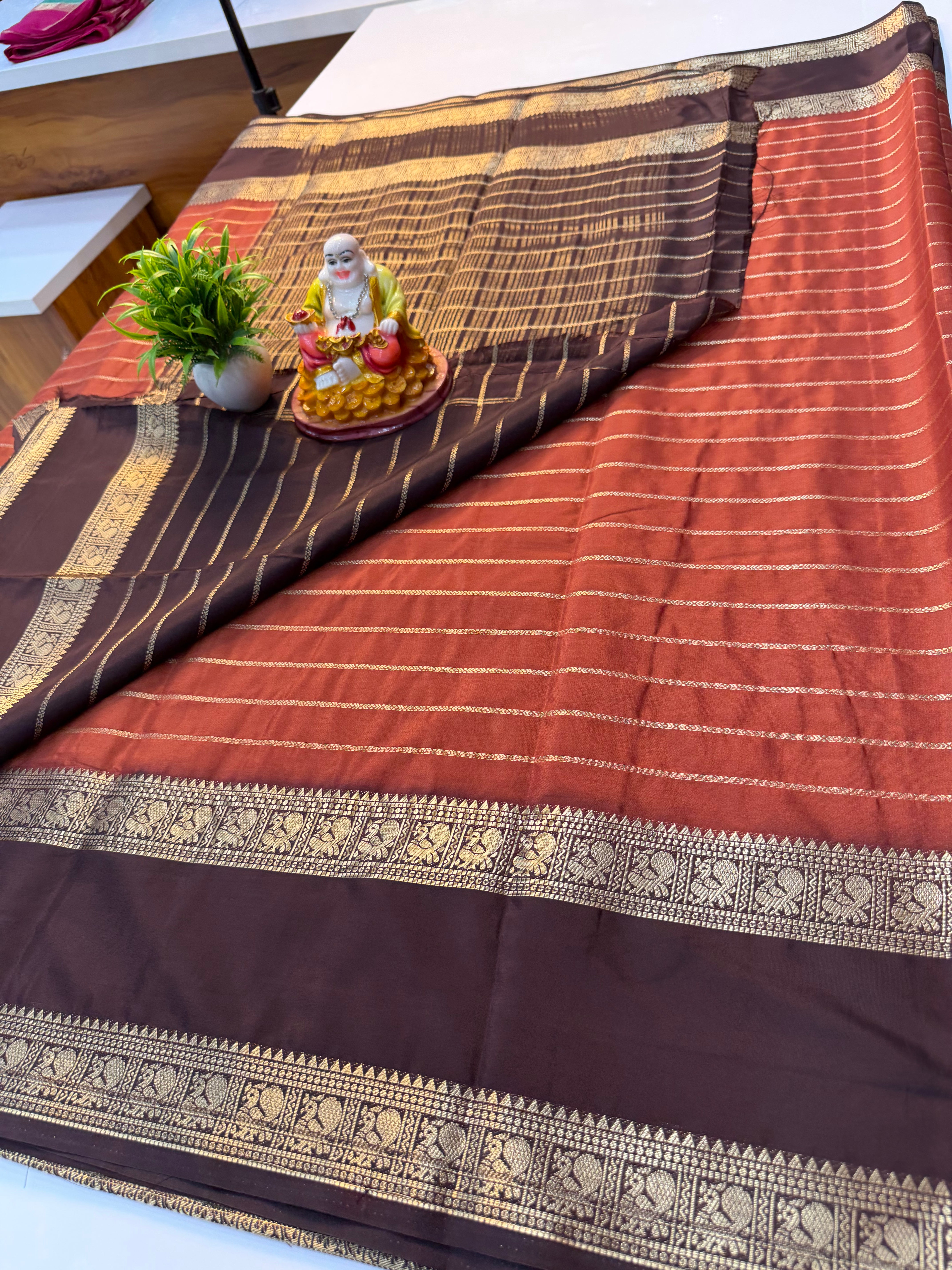 Mysore Crepe Silk Saree with Peacock Bentex Border | Padmavathi Silks and Sarees