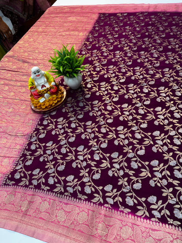 Premium Wrinkle Crepe Silk Saree with Jaal Pattern – By Padmavathi Silks and Sarees