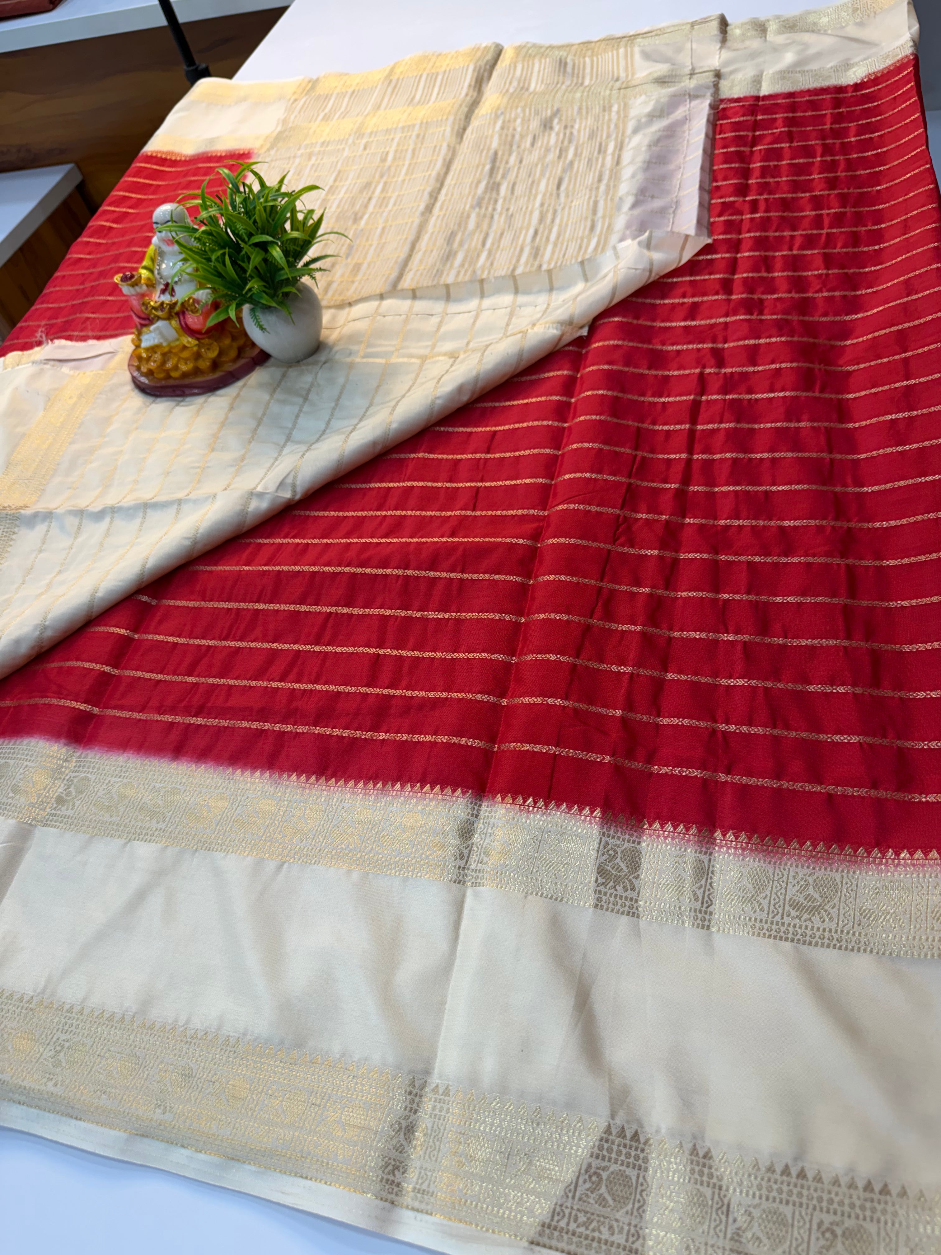 Mysore Crepe Silk Saree with Peacock Bentex Border | Padmavathi Silks and Sarees