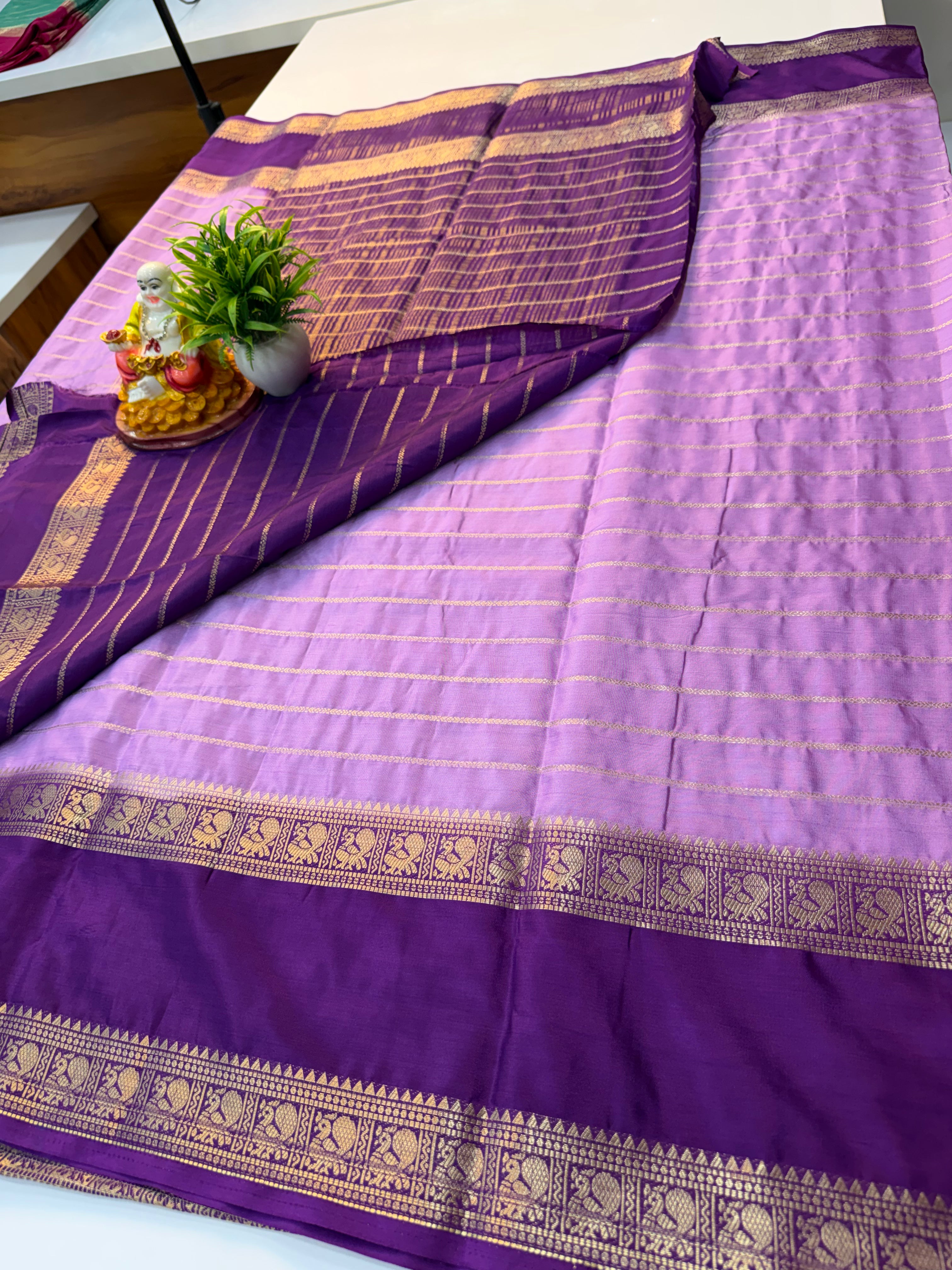 Mysore Crepe Silk Saree with Peacock Bentex Border | Padmavathi Silks and Sarees