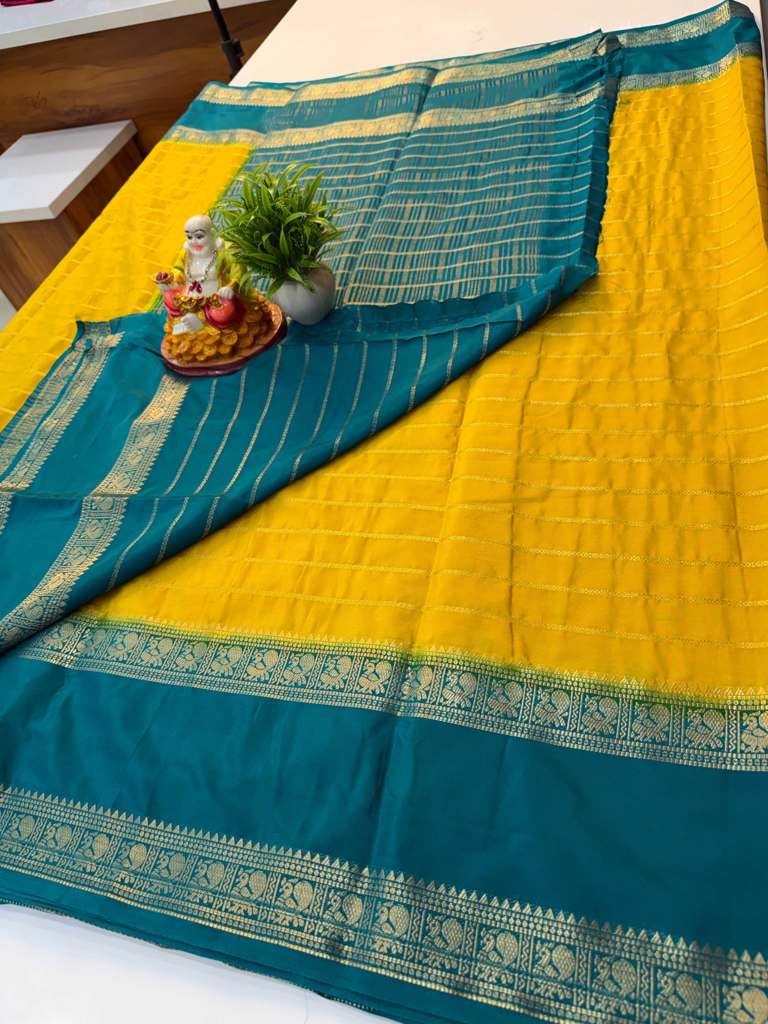 Mysore Crepe Silk Saree with Peacock Bentex Border | Padmavathi Silks and Sarees