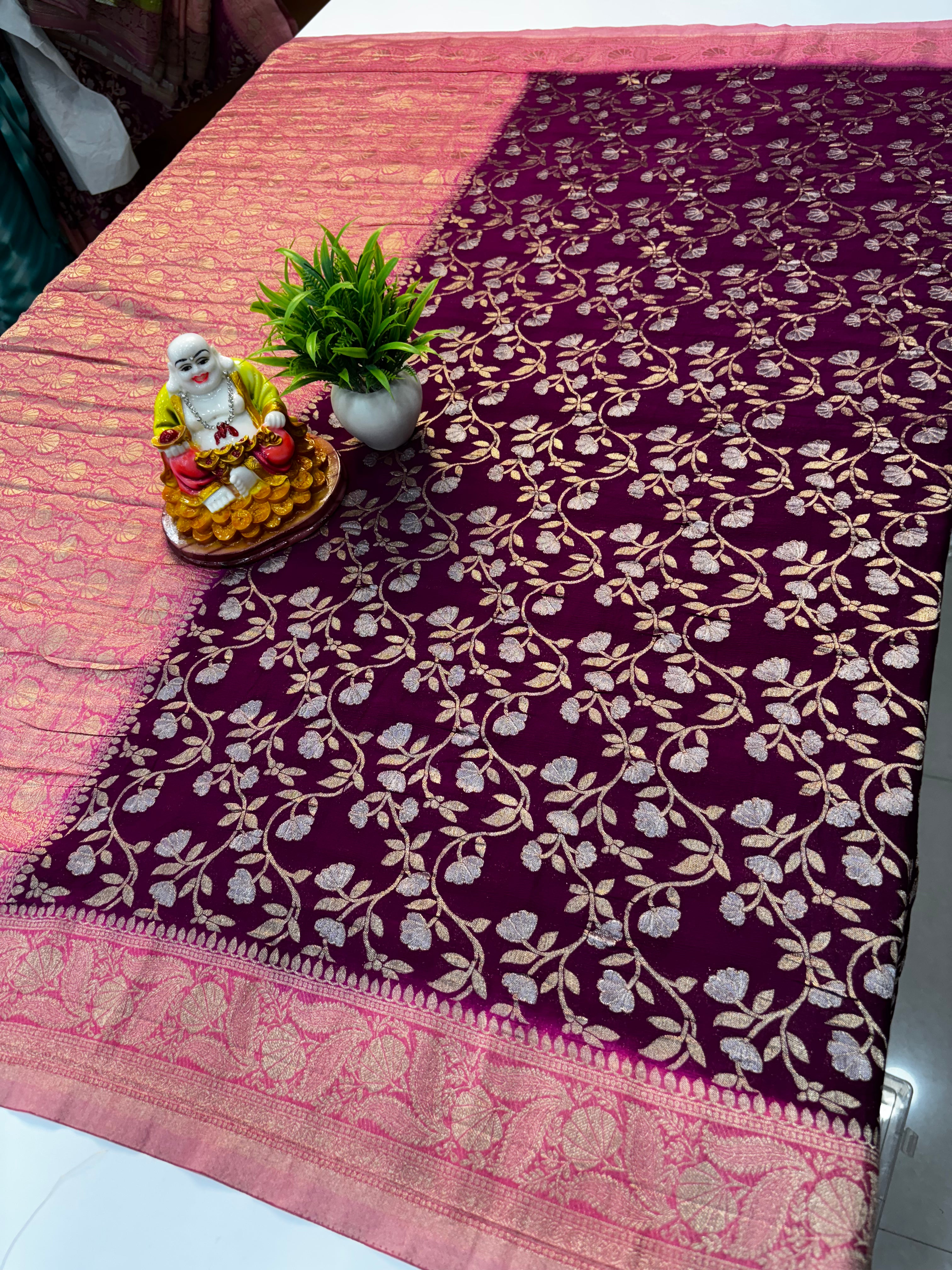 Premium Wrinkle Crepe Silk Saree with Jaal Pattern – By Padmavathi Silks and Sarees