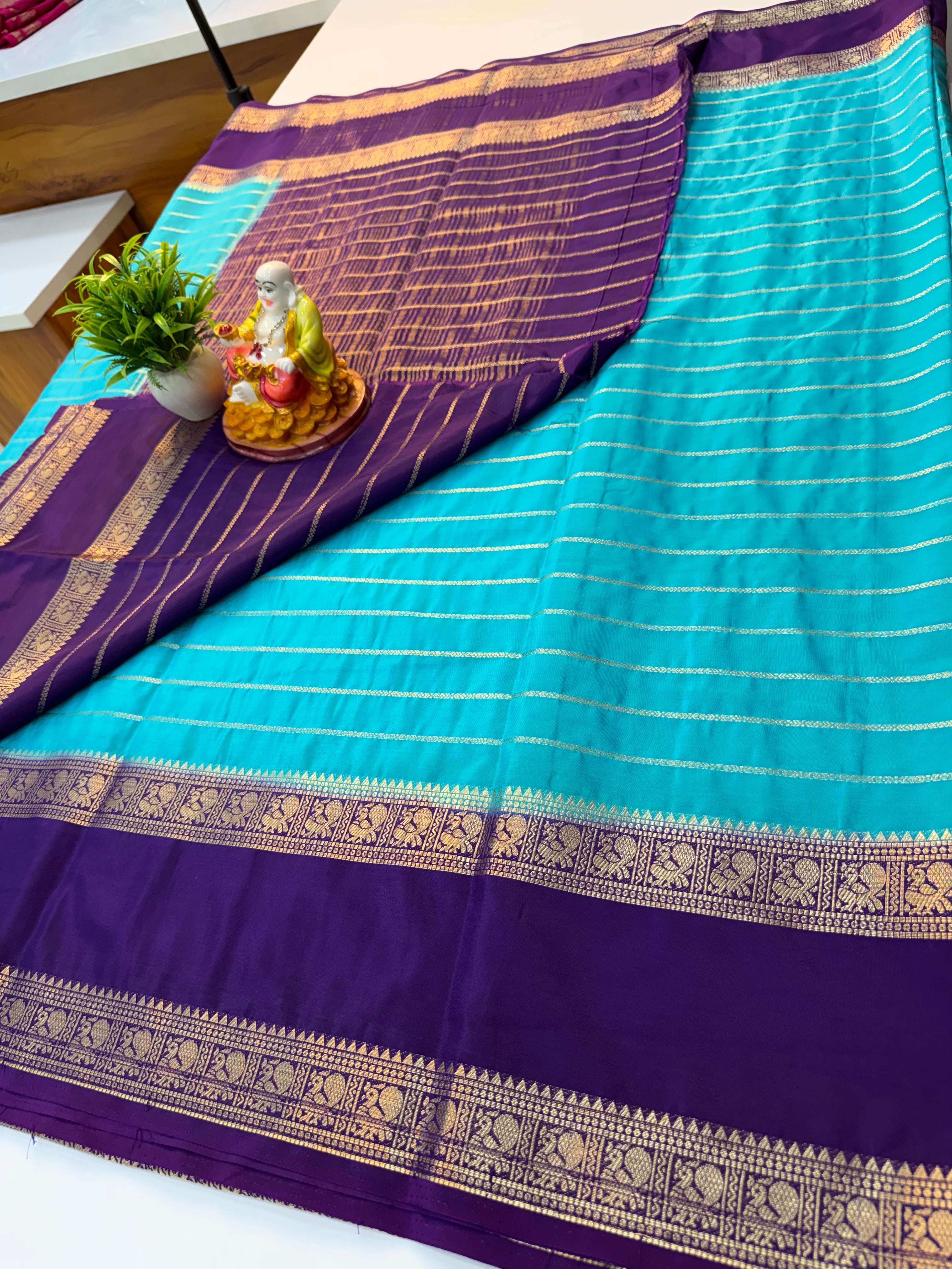 Mysore Crepe Silk Saree with Peacock Bentex Border | Padmavathi Silks and Sarees