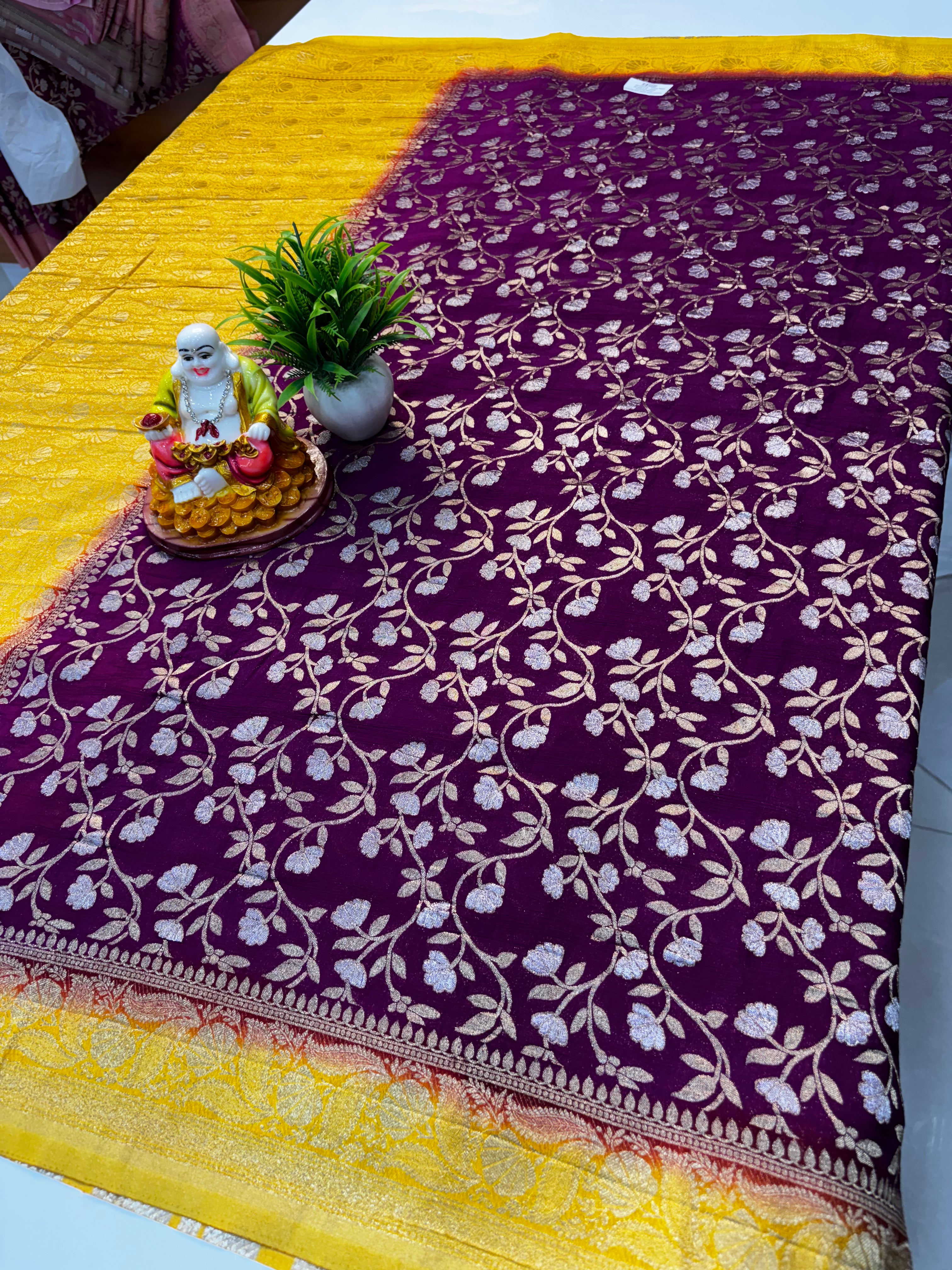 Premium Wrinkle Crepe Silk Saree with Jaal Pattern – By Padmavathi Silks and Sarees