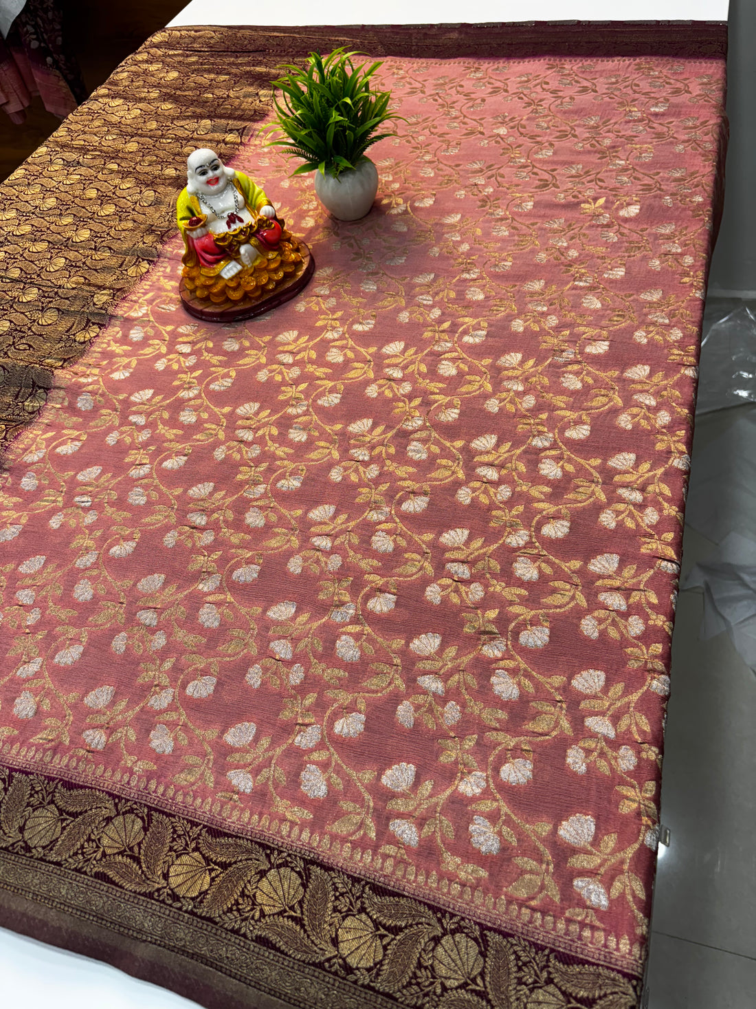 Premium Wrinkle Crepe Silk Saree with Jaal Pattern – By Padmavathi Silks and Sarees