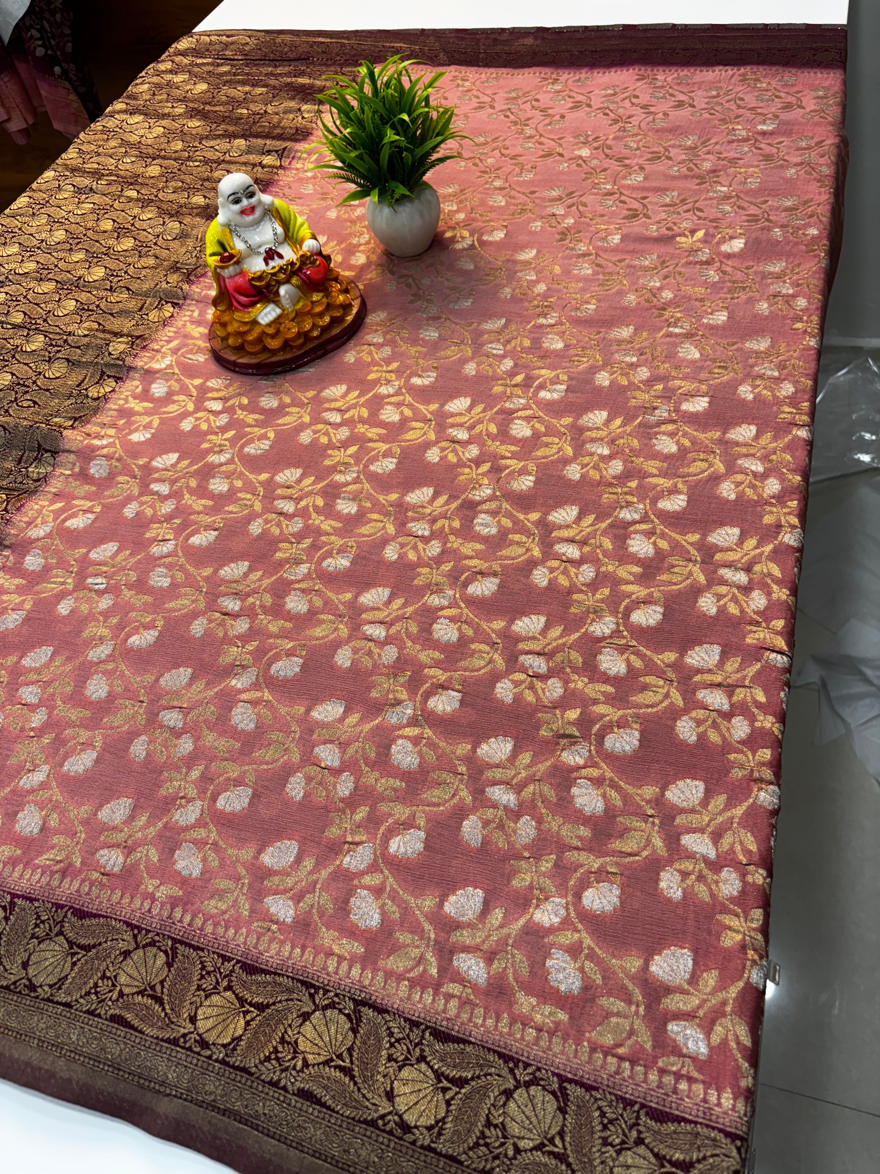 Premium Wrinkle Crepe Silk Saree with Jaal Pattern – By Padmavathi Silks and Sarees