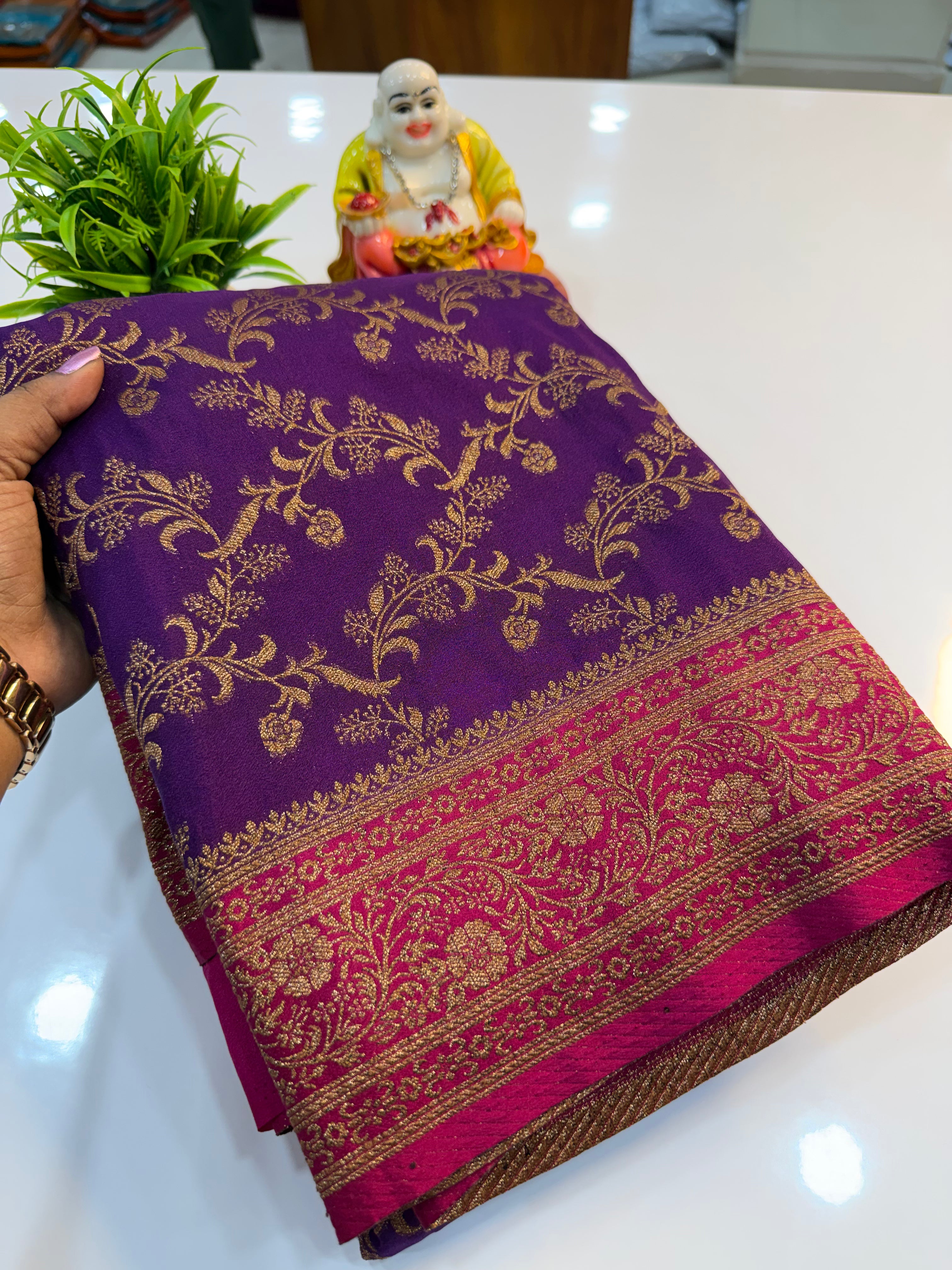 Premium Georgette Saree with Meenakari Pattern & Premium Coco Zari | Padmavathi Silks and Sarees