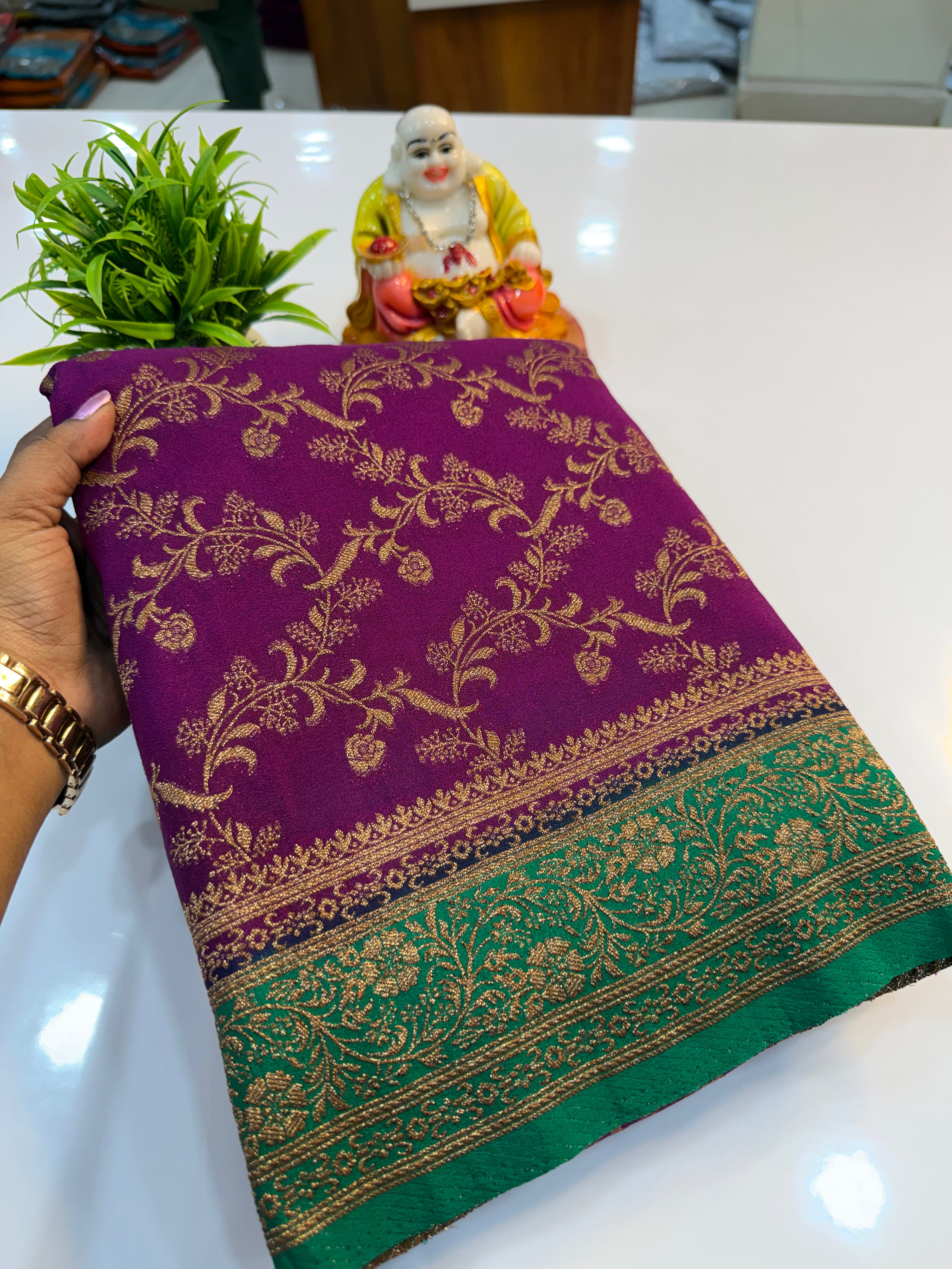 Premium Georgette Saree with Meenakari Pattern & Premium Coco Zari | Padmavathi Silks and Sarees