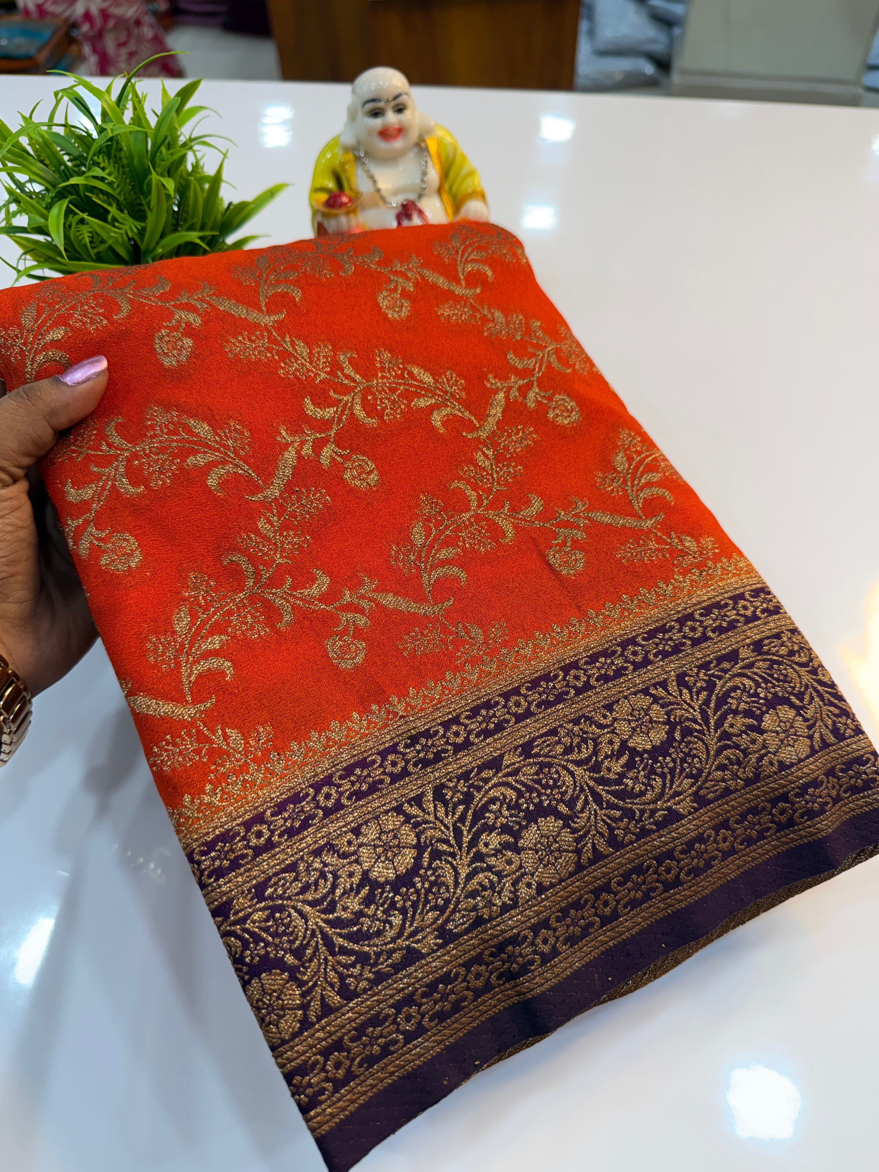 Premium Georgette Saree with Meenakari Pattern & Premium Coco Zari | Padmavathi Silks and Sarees