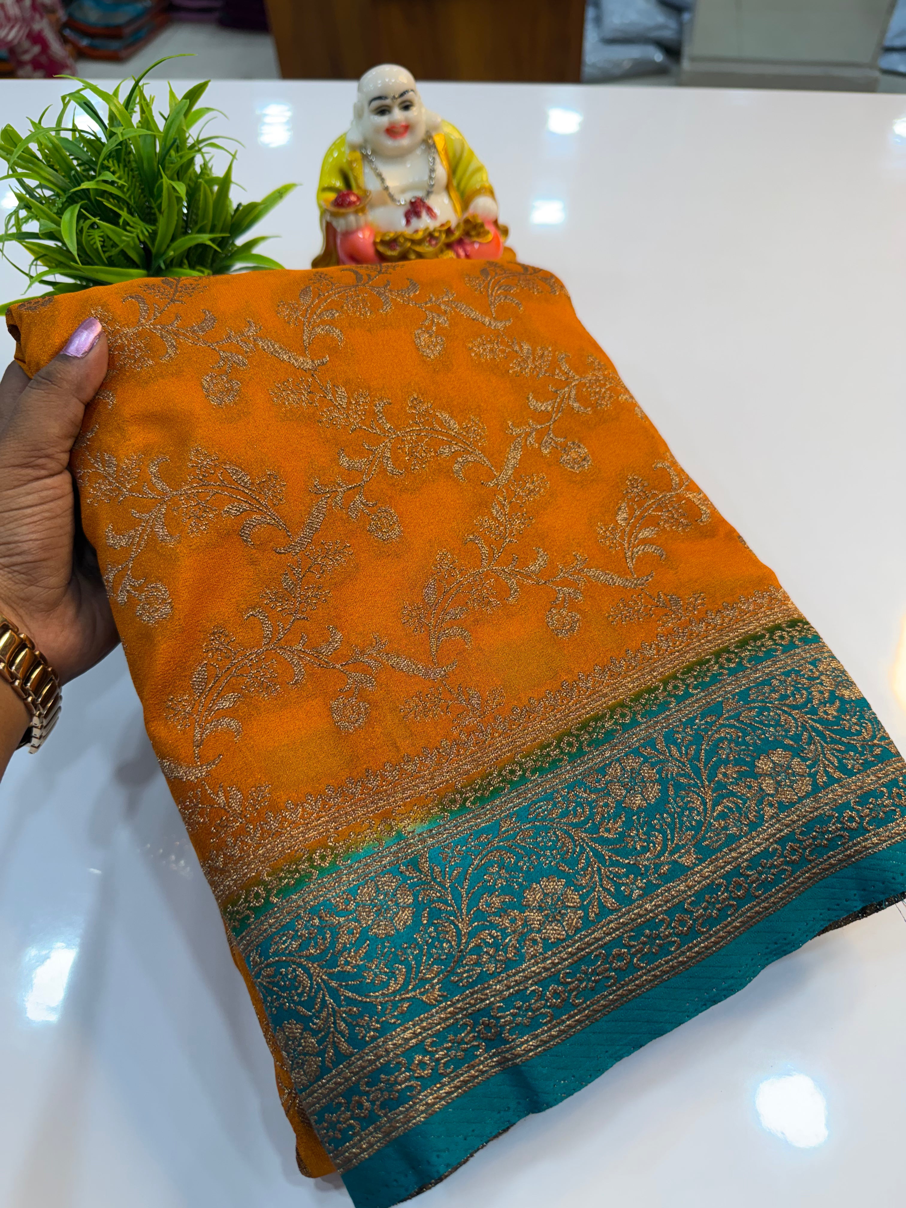 Premium Georgette Saree with Meenakari Pattern & Premium Coco Zari | Padmavathi Silks and Sarees