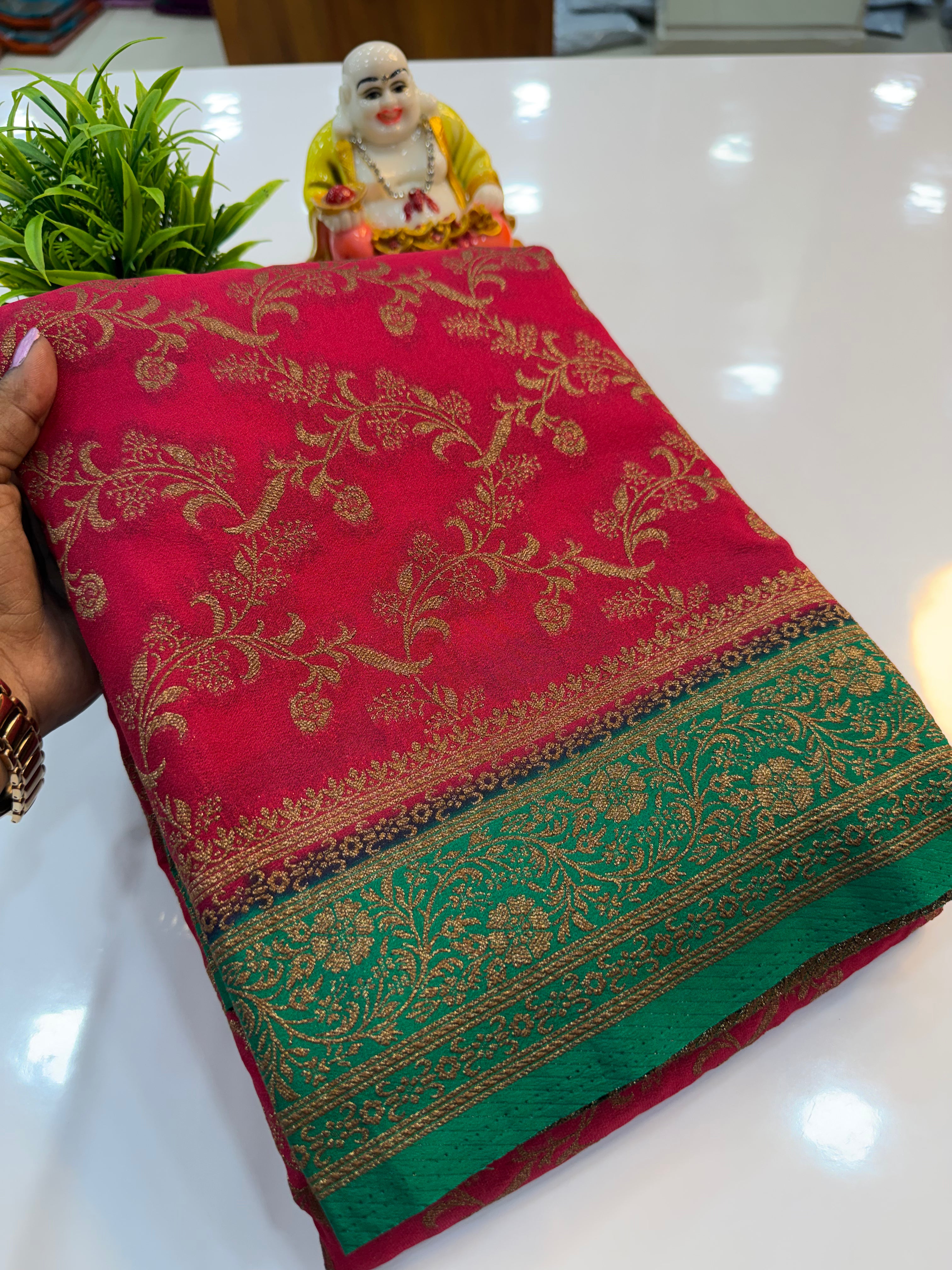 Premium Georgette Saree with Meenakari Pattern & Premium Coco Zari | Padmavathi Silks and Sarees