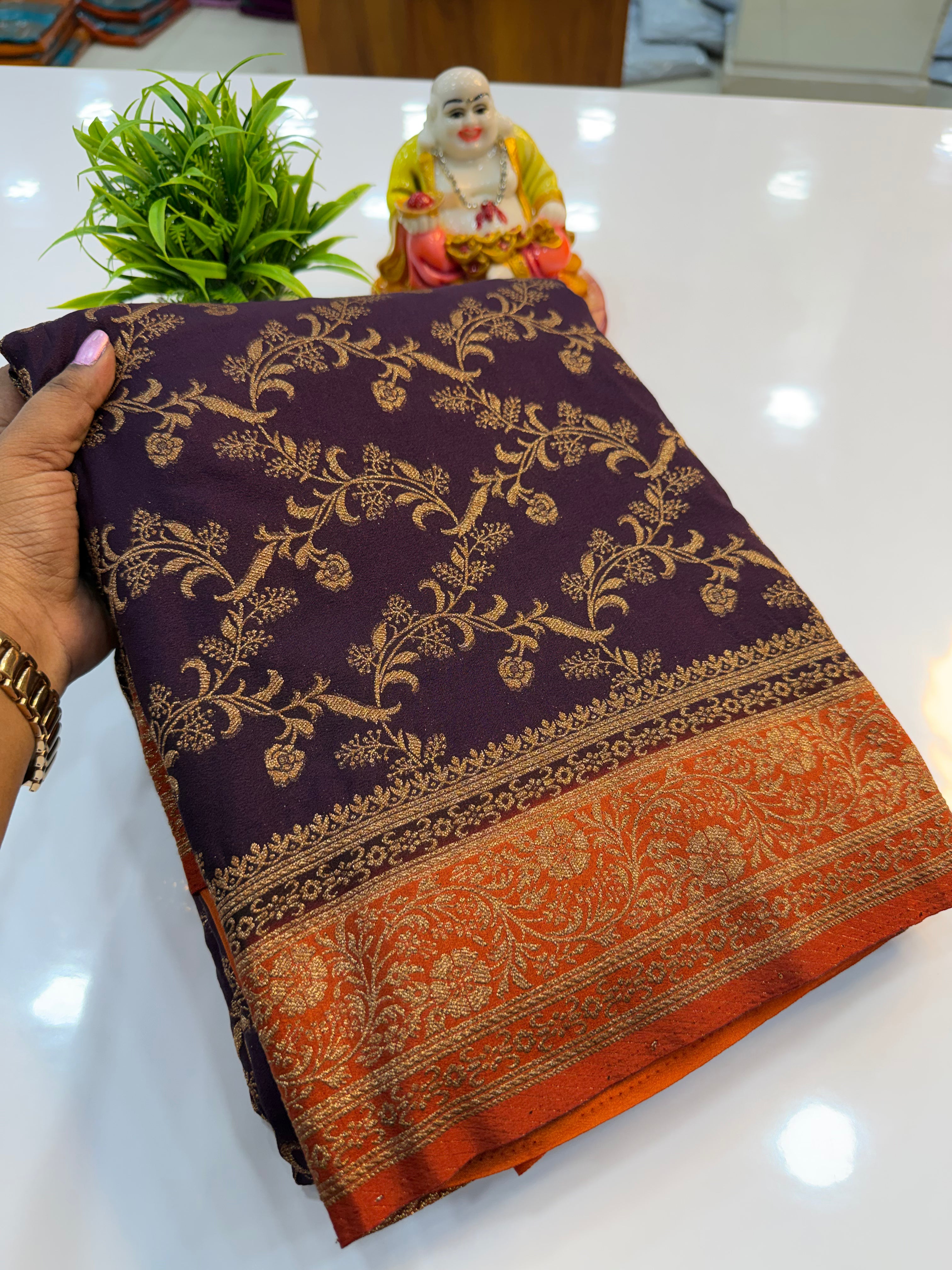 Premium Georgette Saree with Meenakari Pattern & Premium Coco Zari | Padmavathi Silks and Sarees