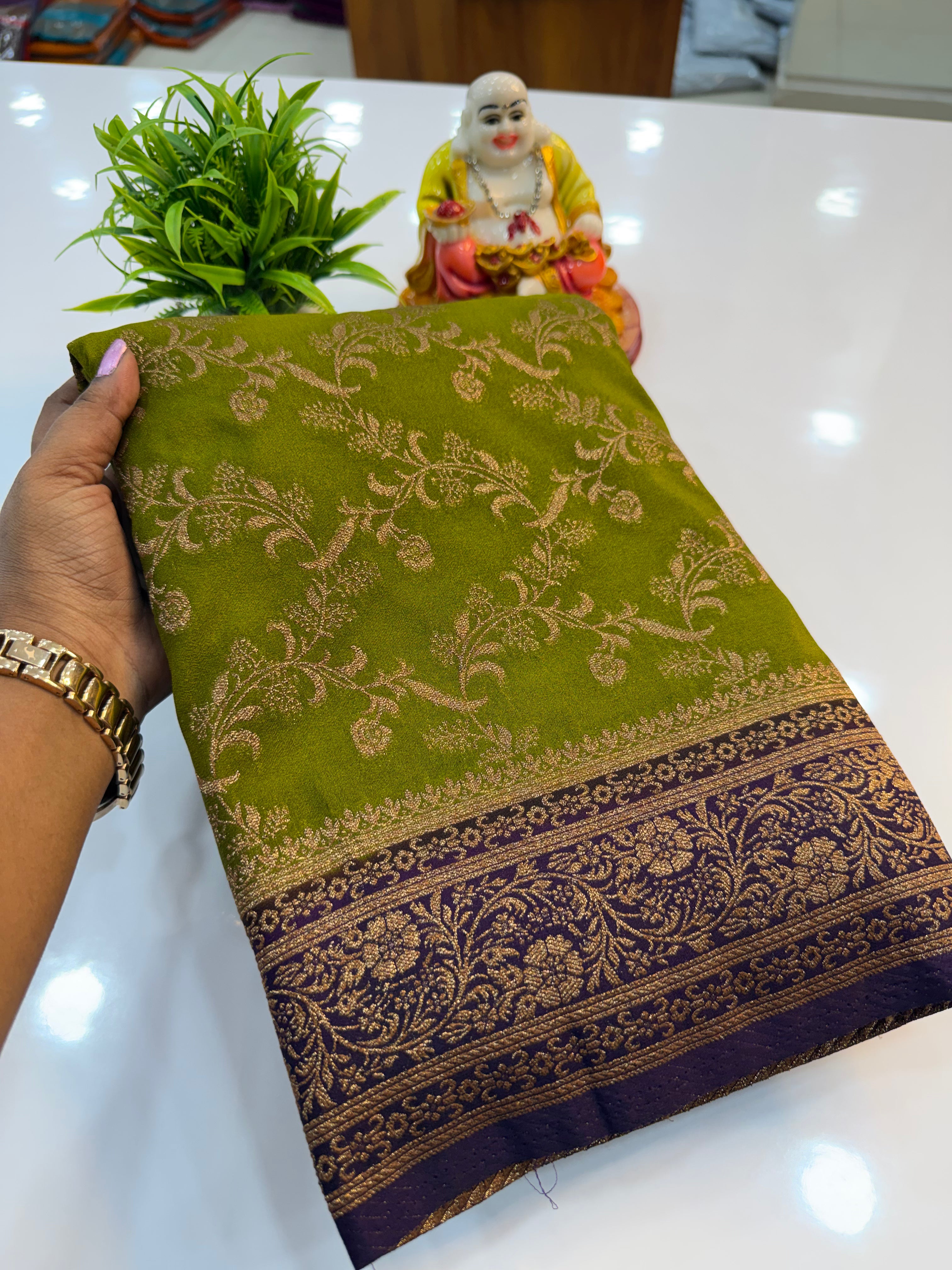 Premium Georgette Saree with Meenakari Pattern & Premium Coco Zari | Padmavathi Silks and Sarees