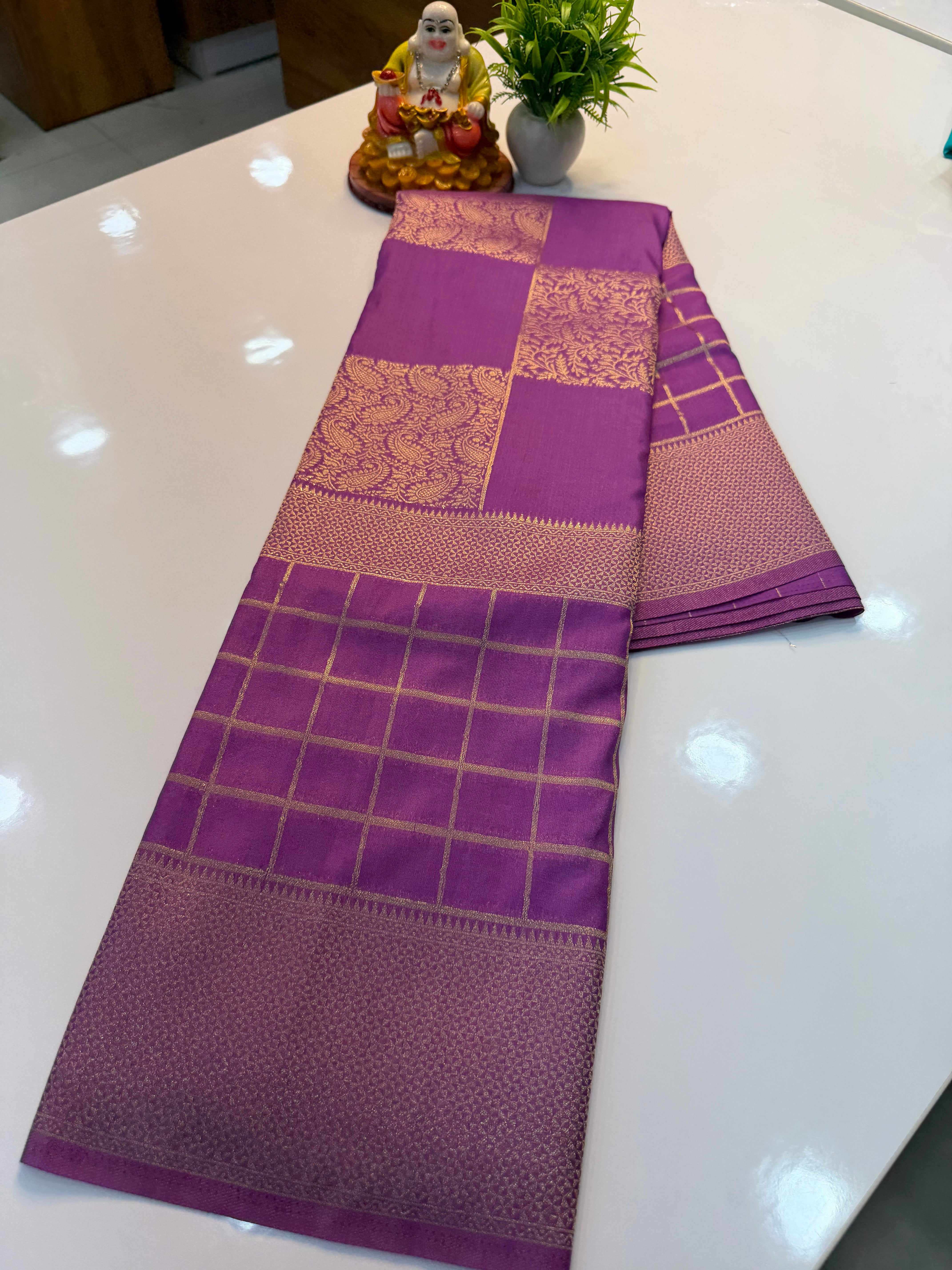 Premium Georgette Saree with Checks Pattern & Rich Pallu | Padmavathi Silks and Sarees