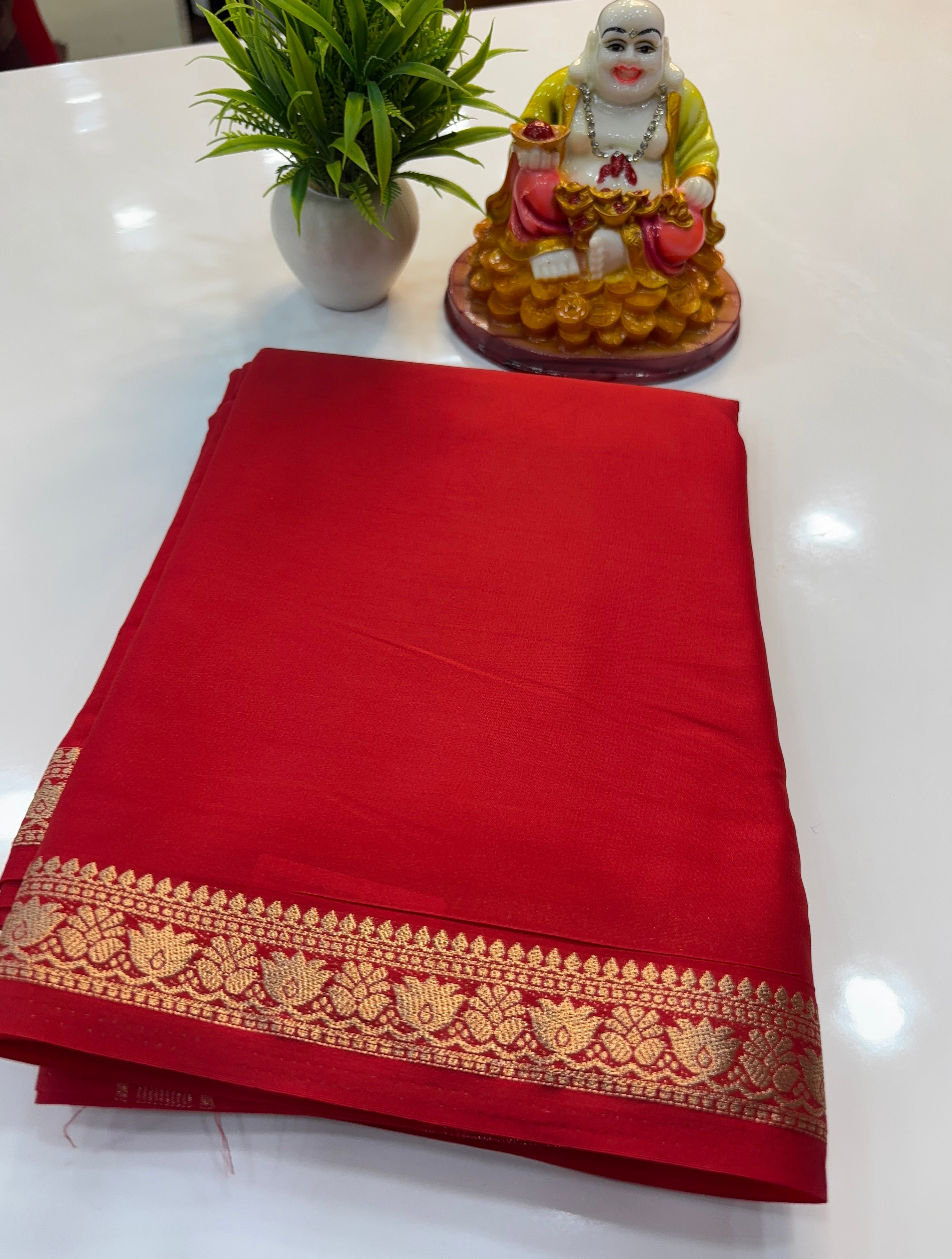 Mysore Crepe Silk Saree with Small Lotus Border – Padmavathi Silks and Sarees