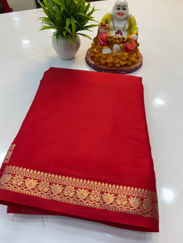 Mysore Crepe Silk Saree with Small Lotus Border – Padmavathi Silks and Sarees