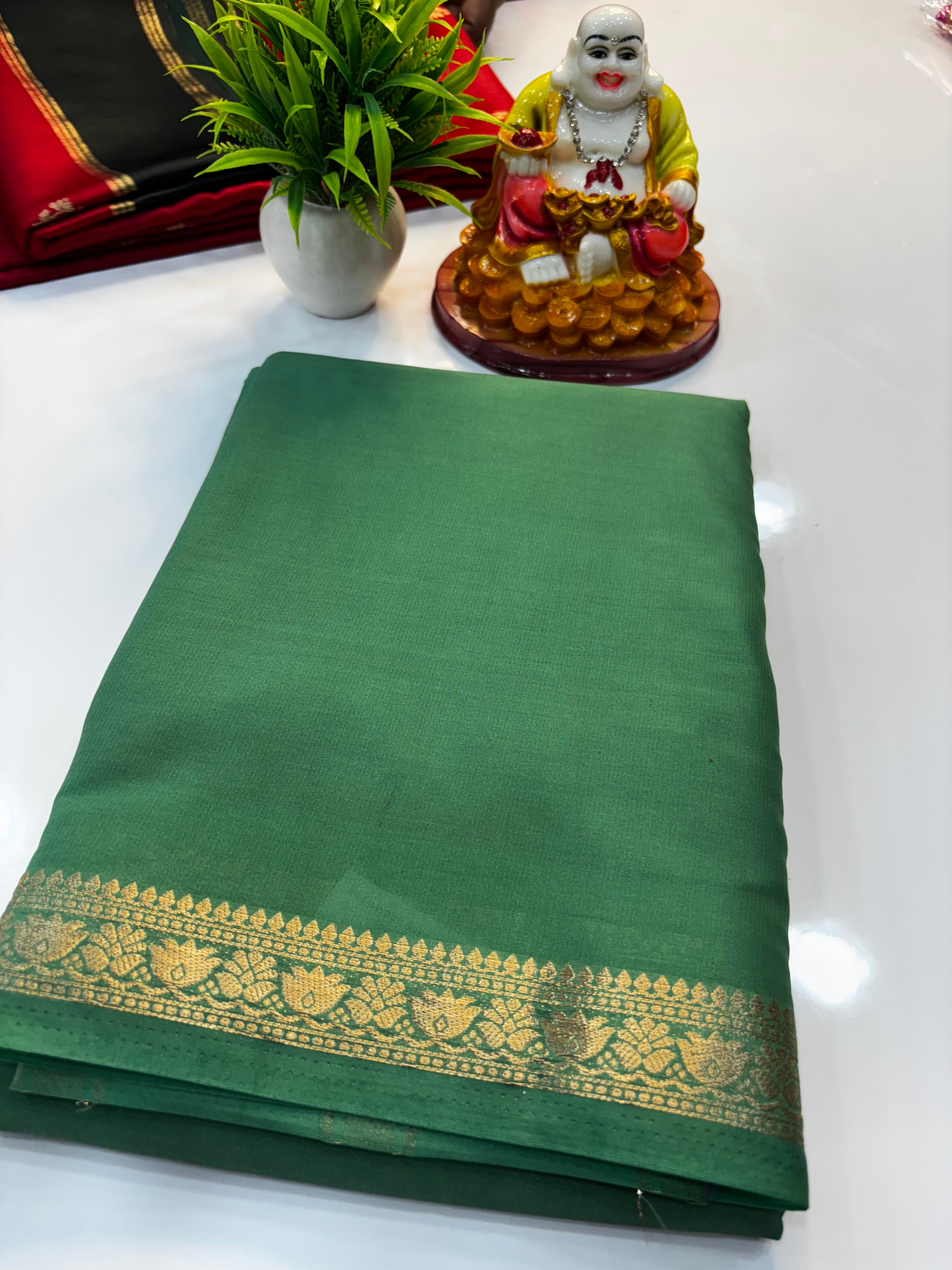 Mysore Crepe Silk Saree with Small Lotus Border – Padmavathi Silks and Sarees