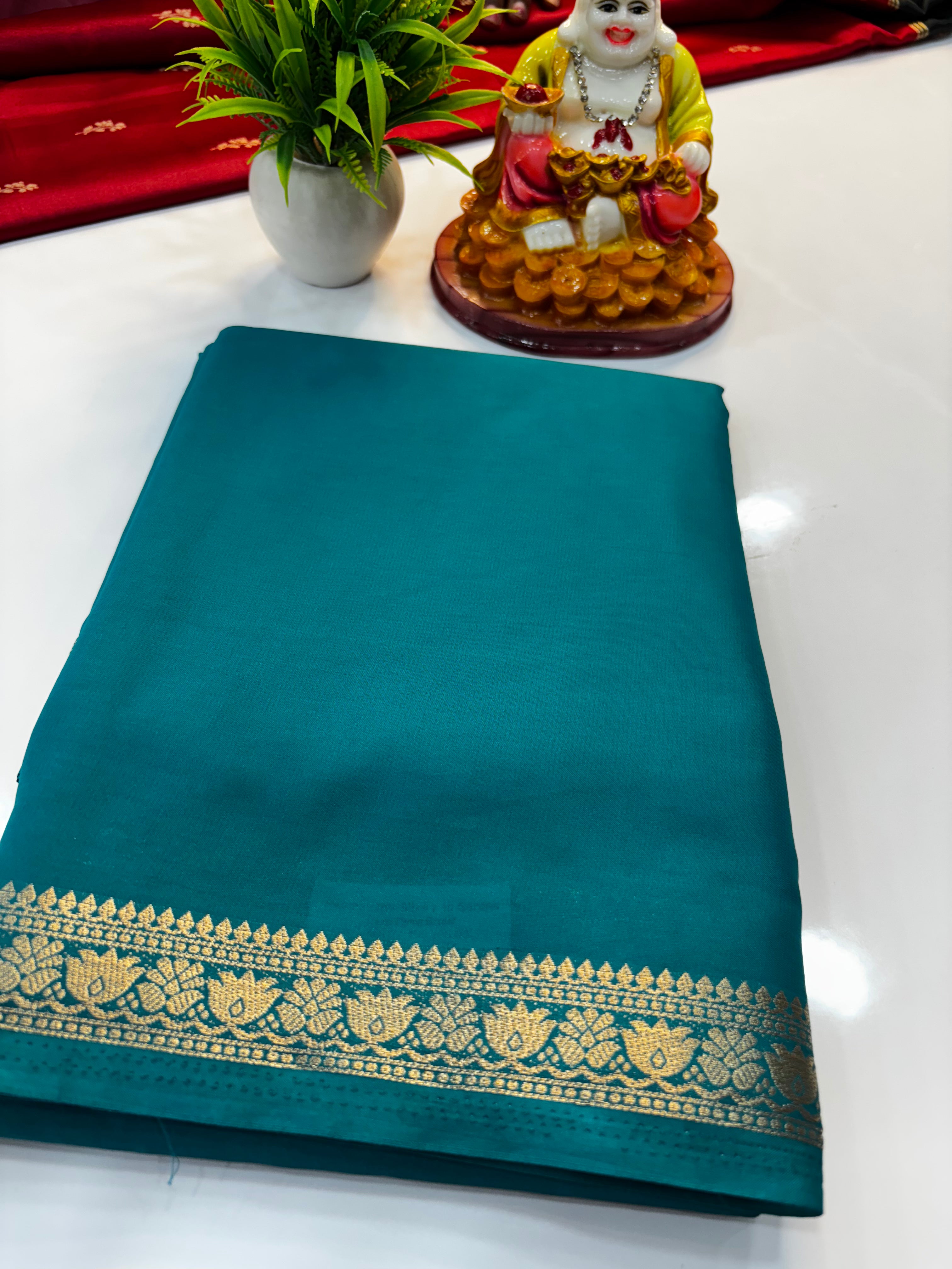 Mysore Crepe Silk Saree with Small Lotus Border – Padmavathi Silks and Sarees