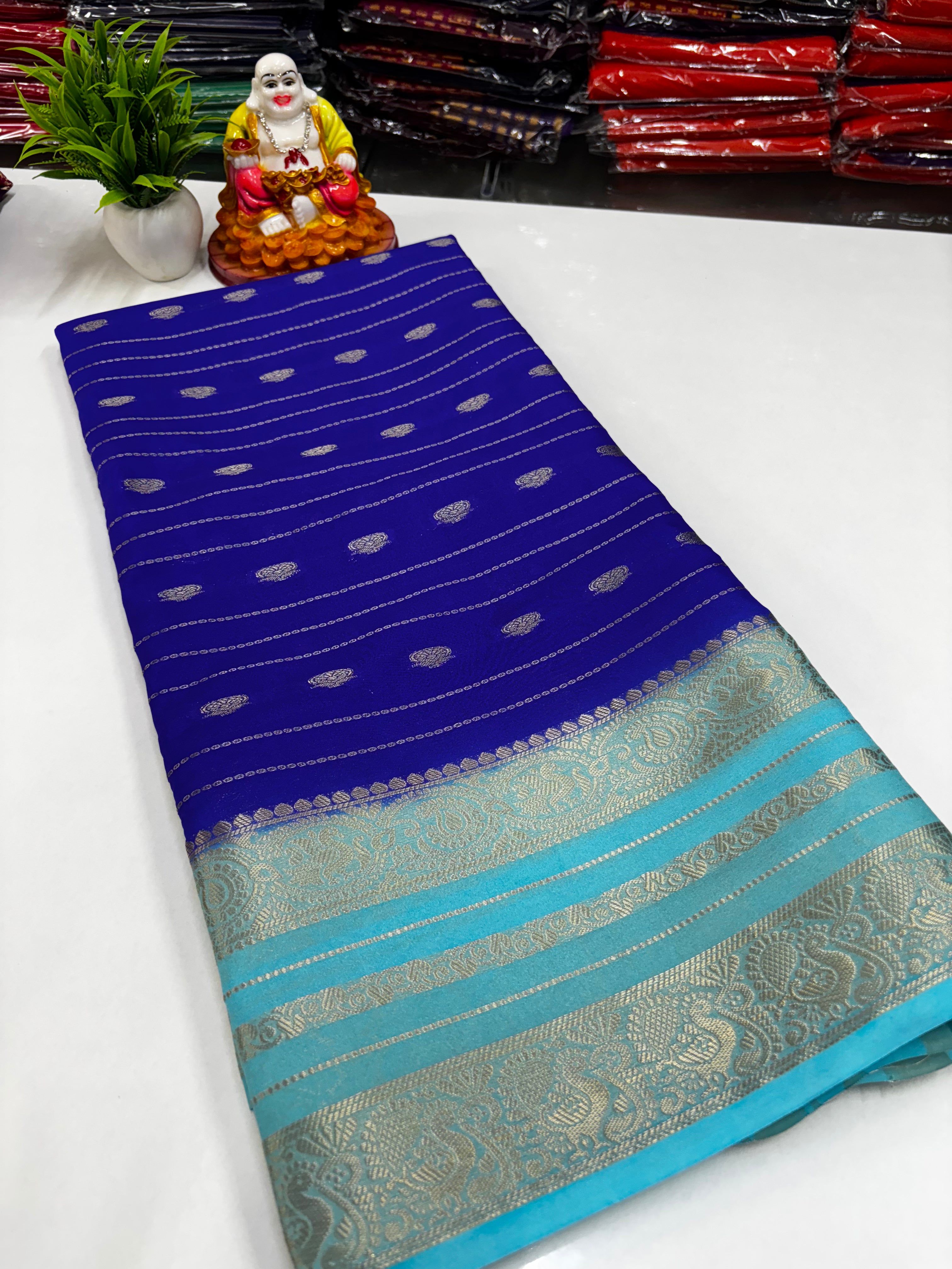 Mysore Crepe Silk Saree with Peacock Border