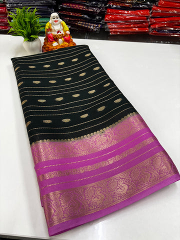 Mysore Crepe Silk Saree with Peacock Border