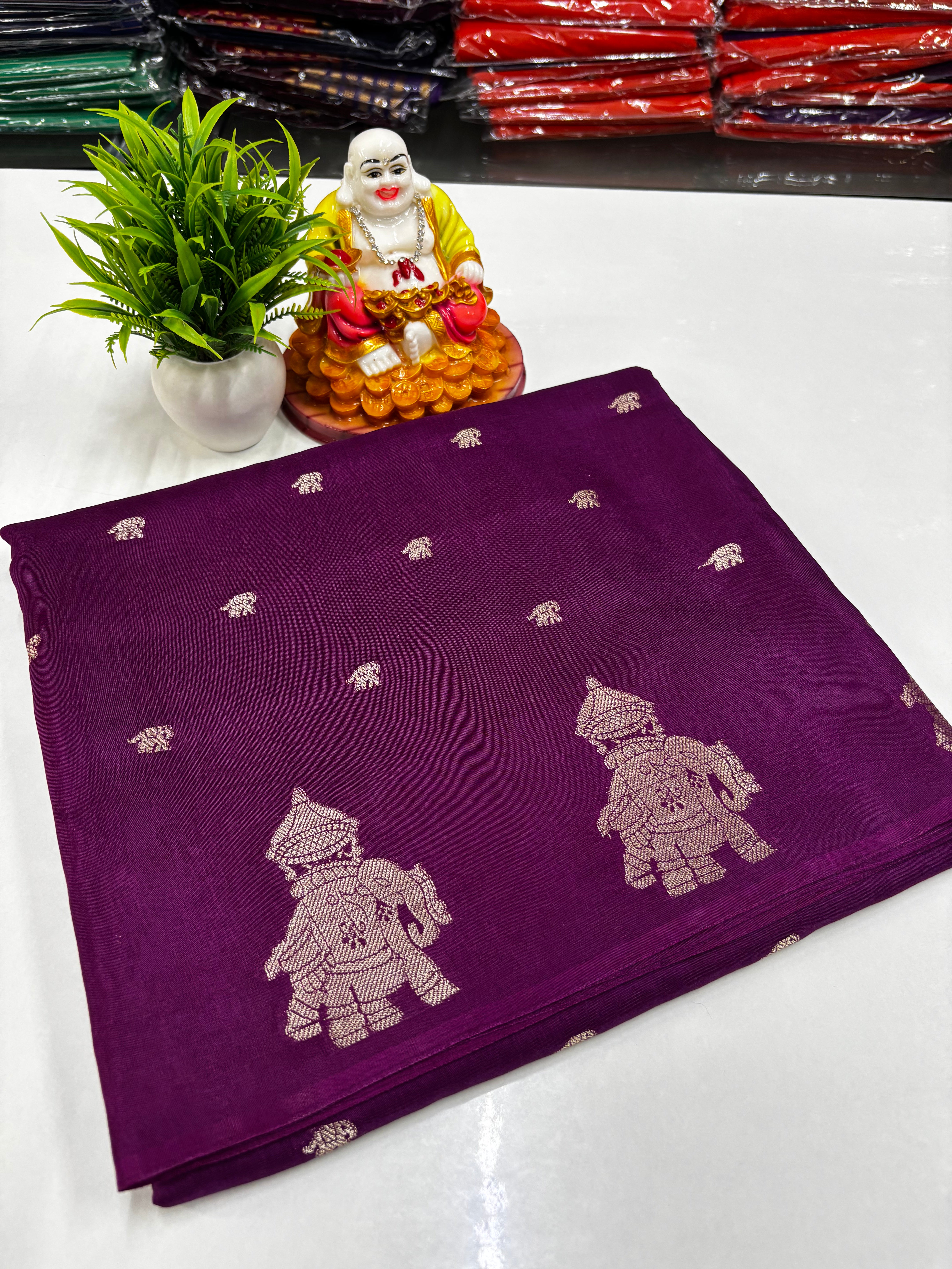 Premium Viscose Saree with Elegant Elephant Theme