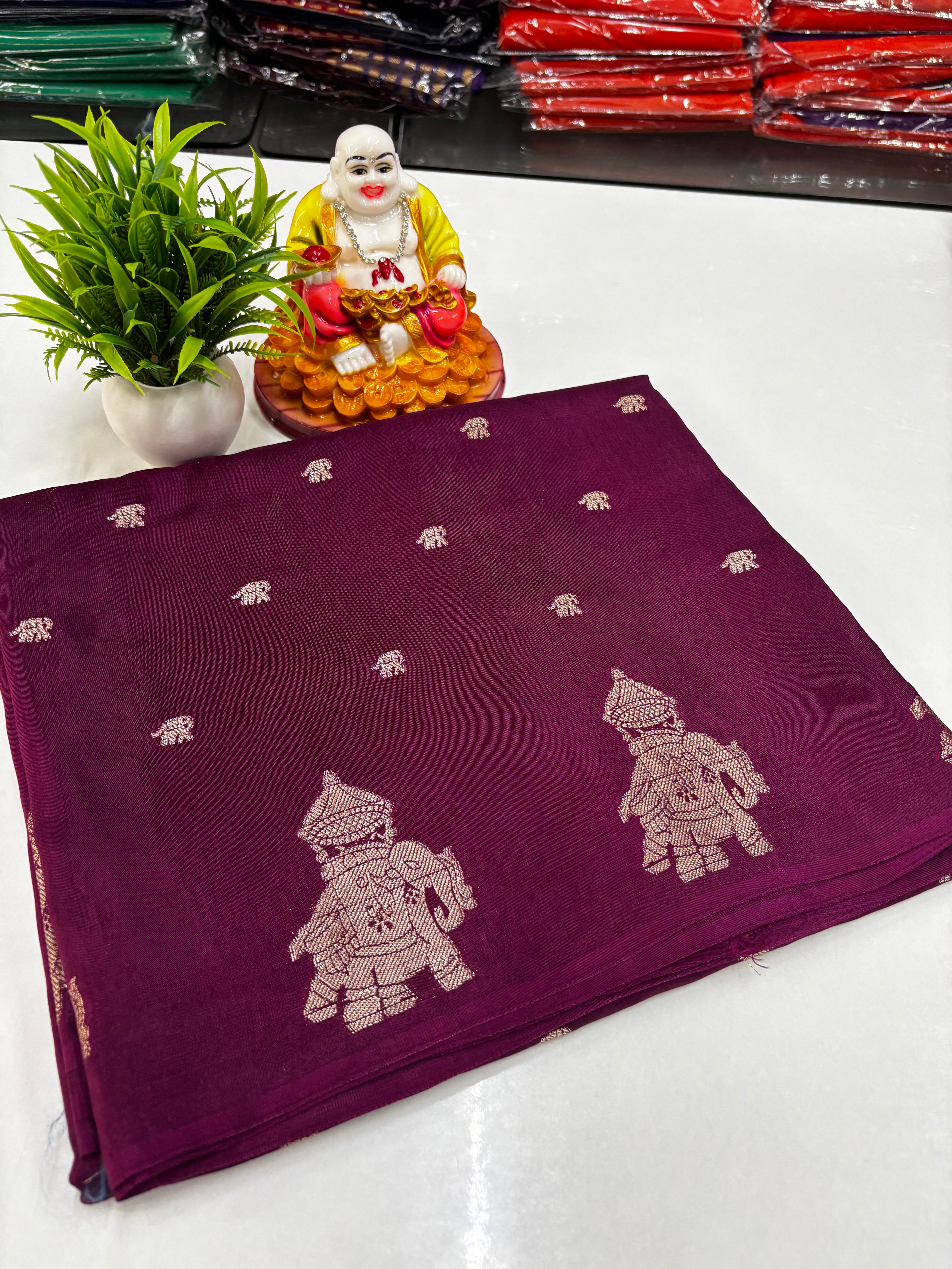 Premium Viscose Saree with Elegant Elephant Theme