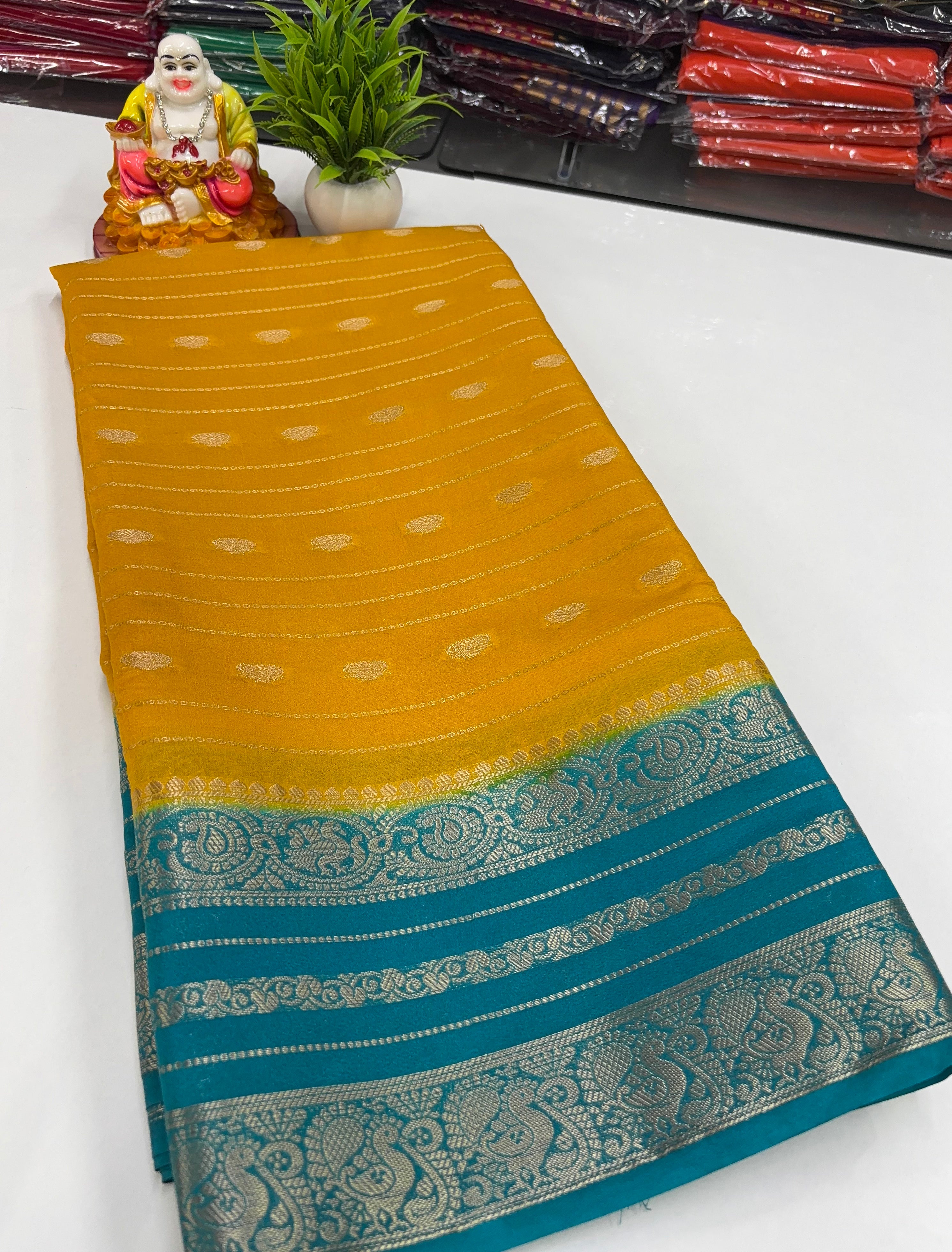 Mysore Crepe Silk Saree with Peacock Border