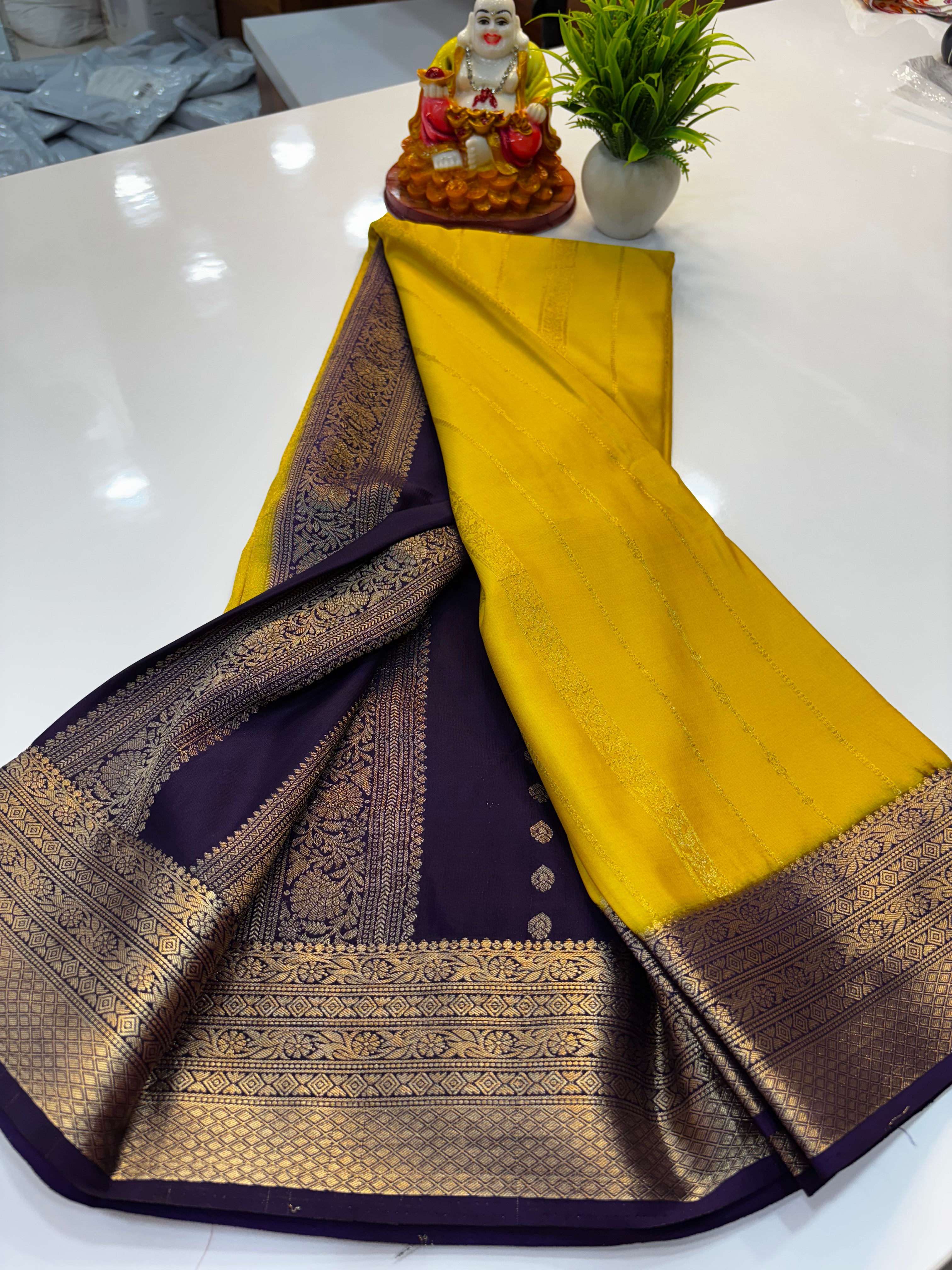 premium mysore crape silk with rich pallu and butta blouse