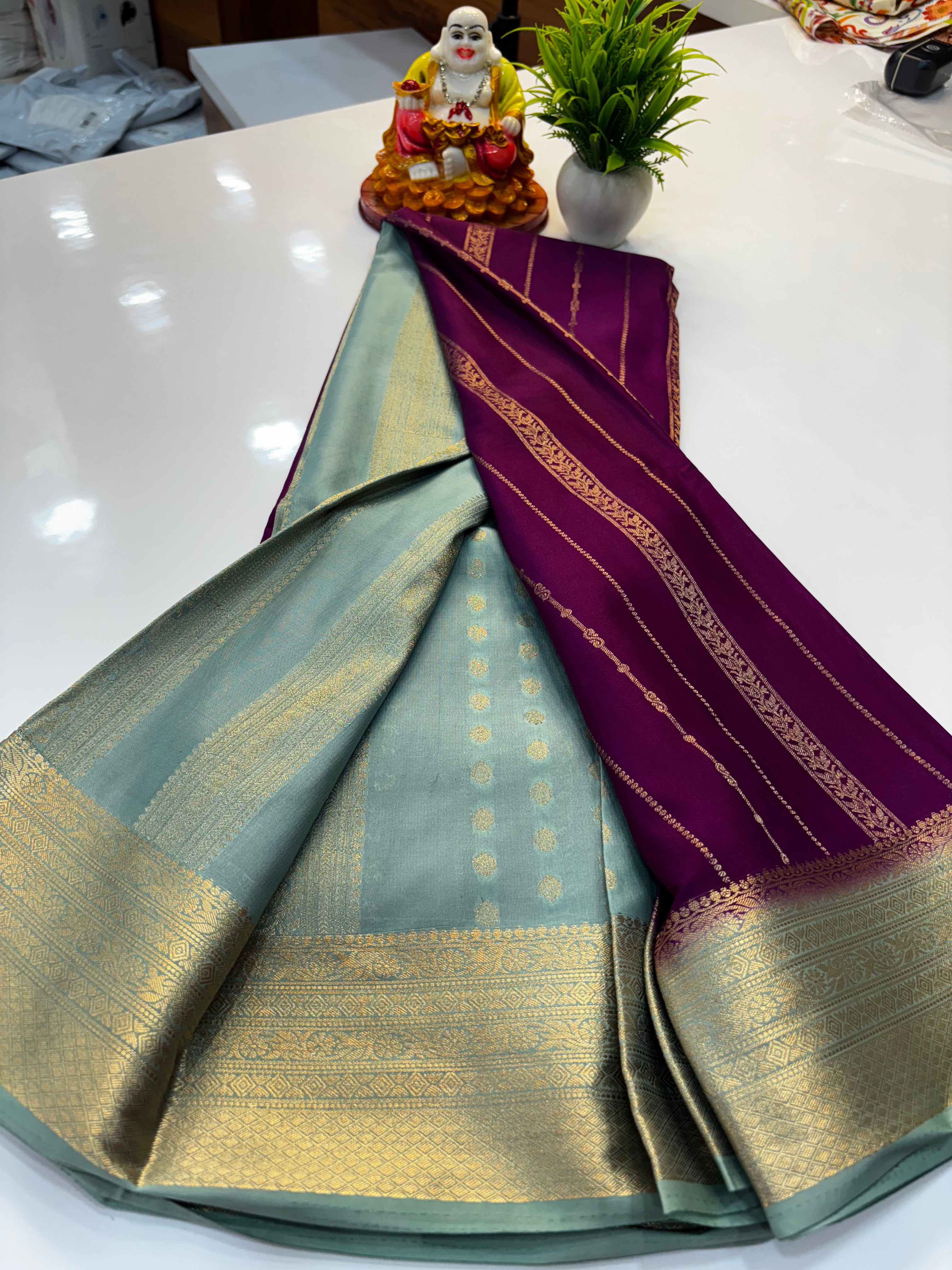 premium mysore crape silk with rich pallu and butta blouse