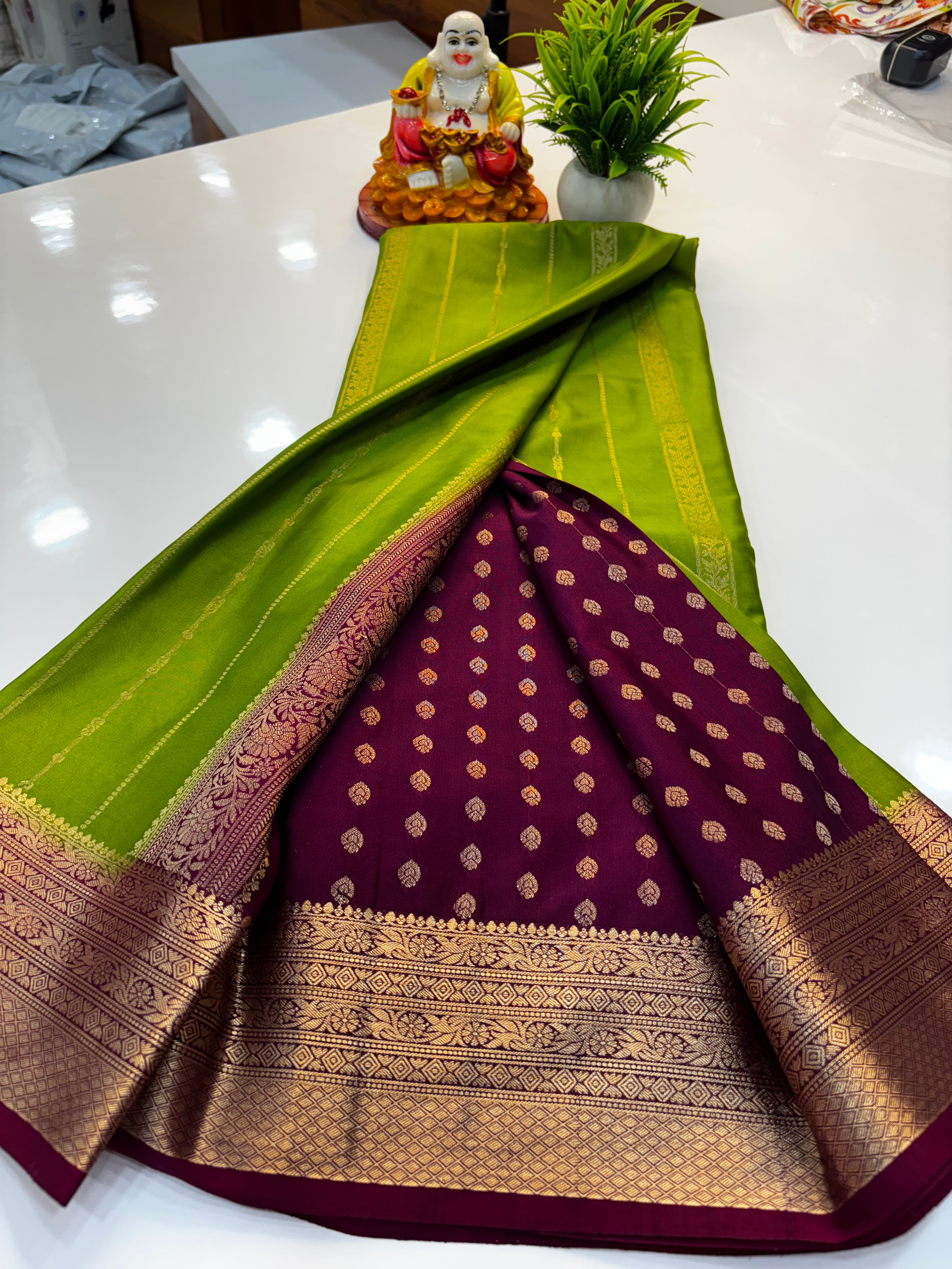 premium mysore crape silk with rich pallu and butta blouse
