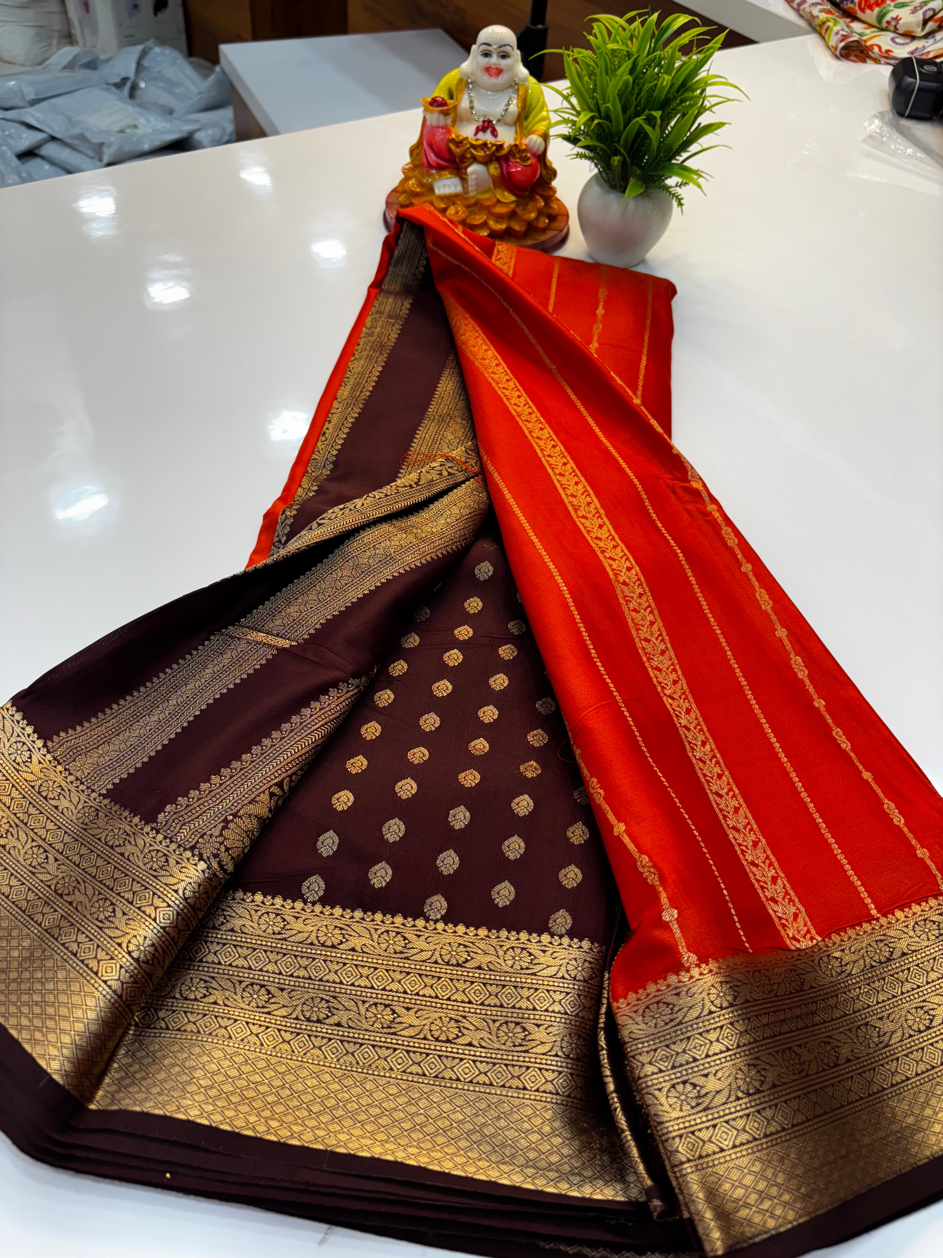 premium mysore crape silk with rich pallu and butta blouse