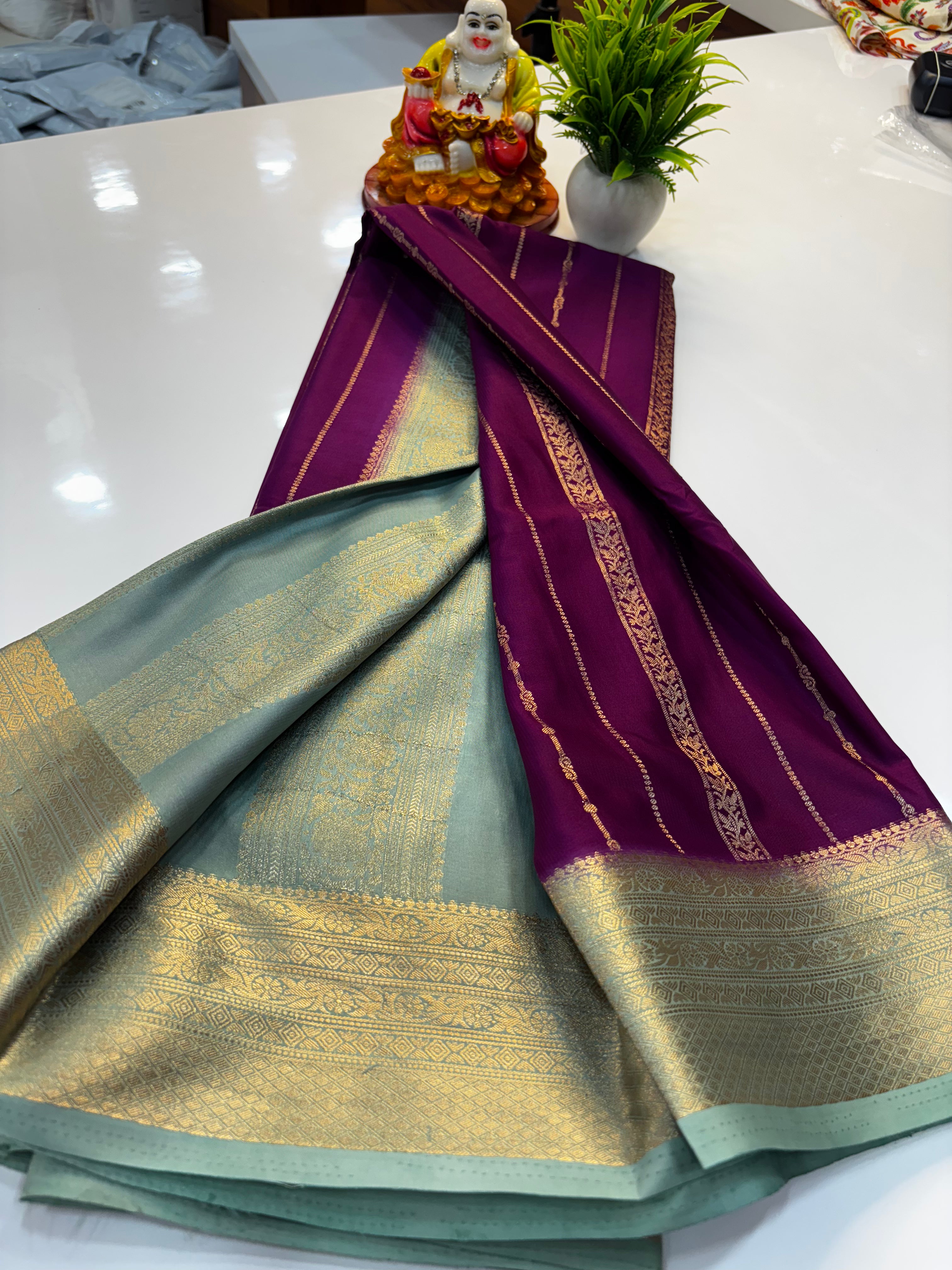 premium mysore crape silk with rich pallu and butta blouse