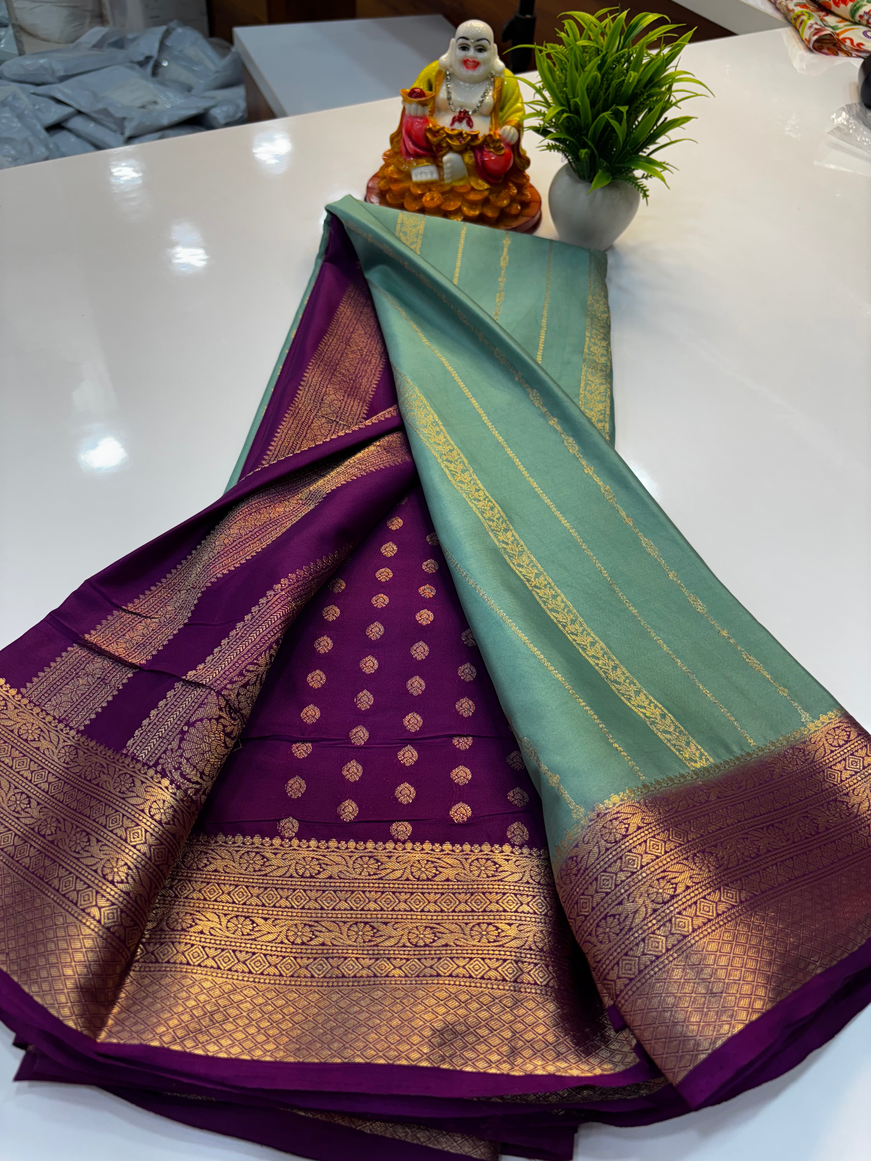 premium mysore crape silk with rich pallu and butta blouse