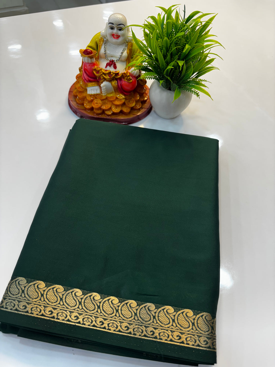 Mysore Crepe Silk Saree with Small Mango Border by Padmavathi Silks and Sarees