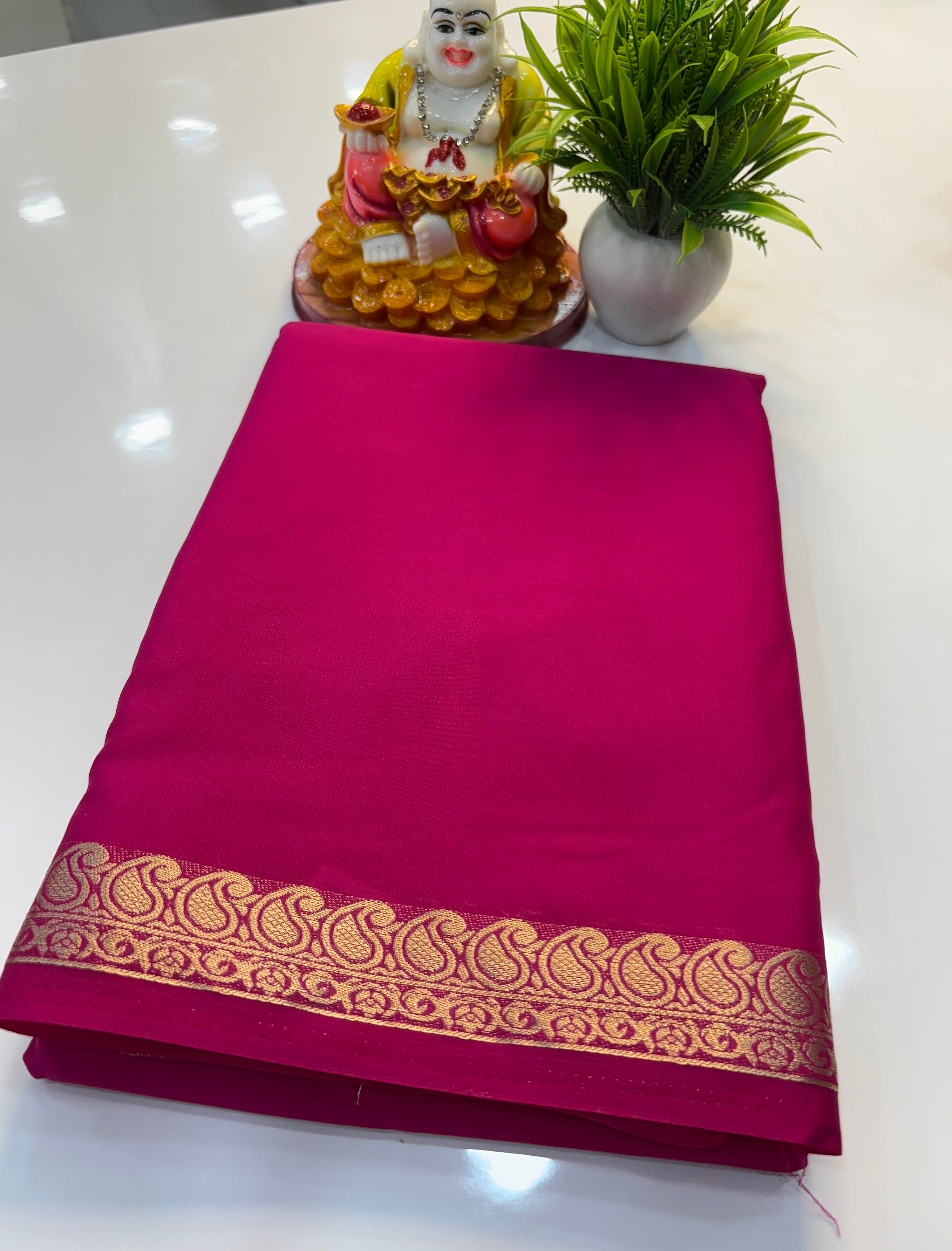 Mysore Crepe Silk Saree with Small Mango Border by Padmavathi Silks and Sarees