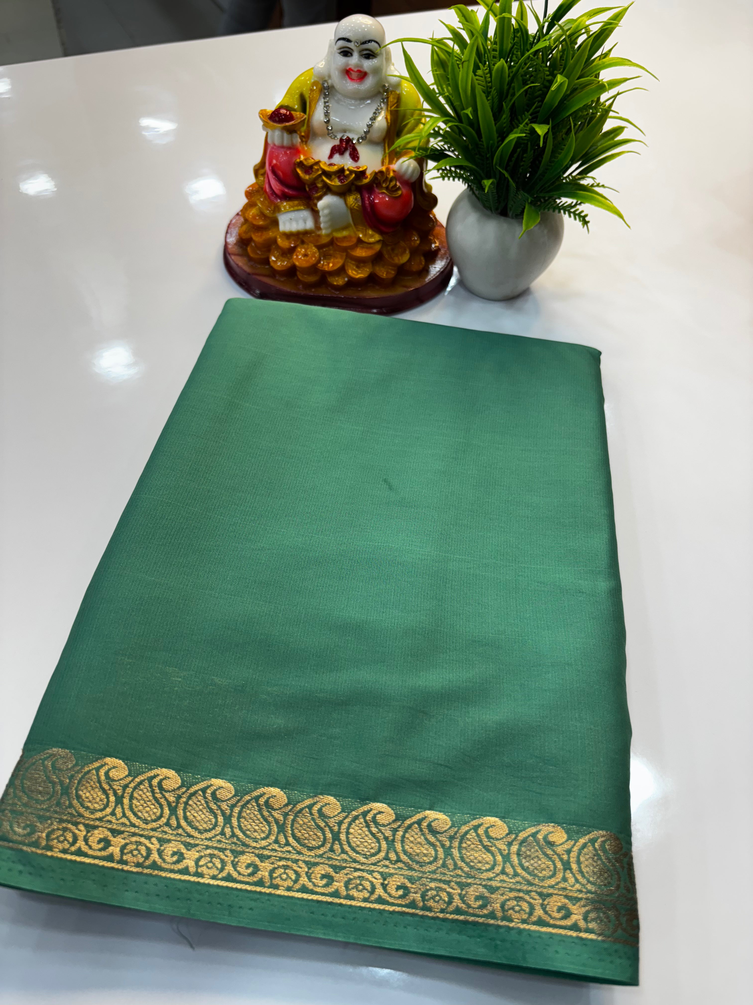 Mysore Crepe Silk Saree with Small Mango Border by Padmavathi Silks and Sarees
