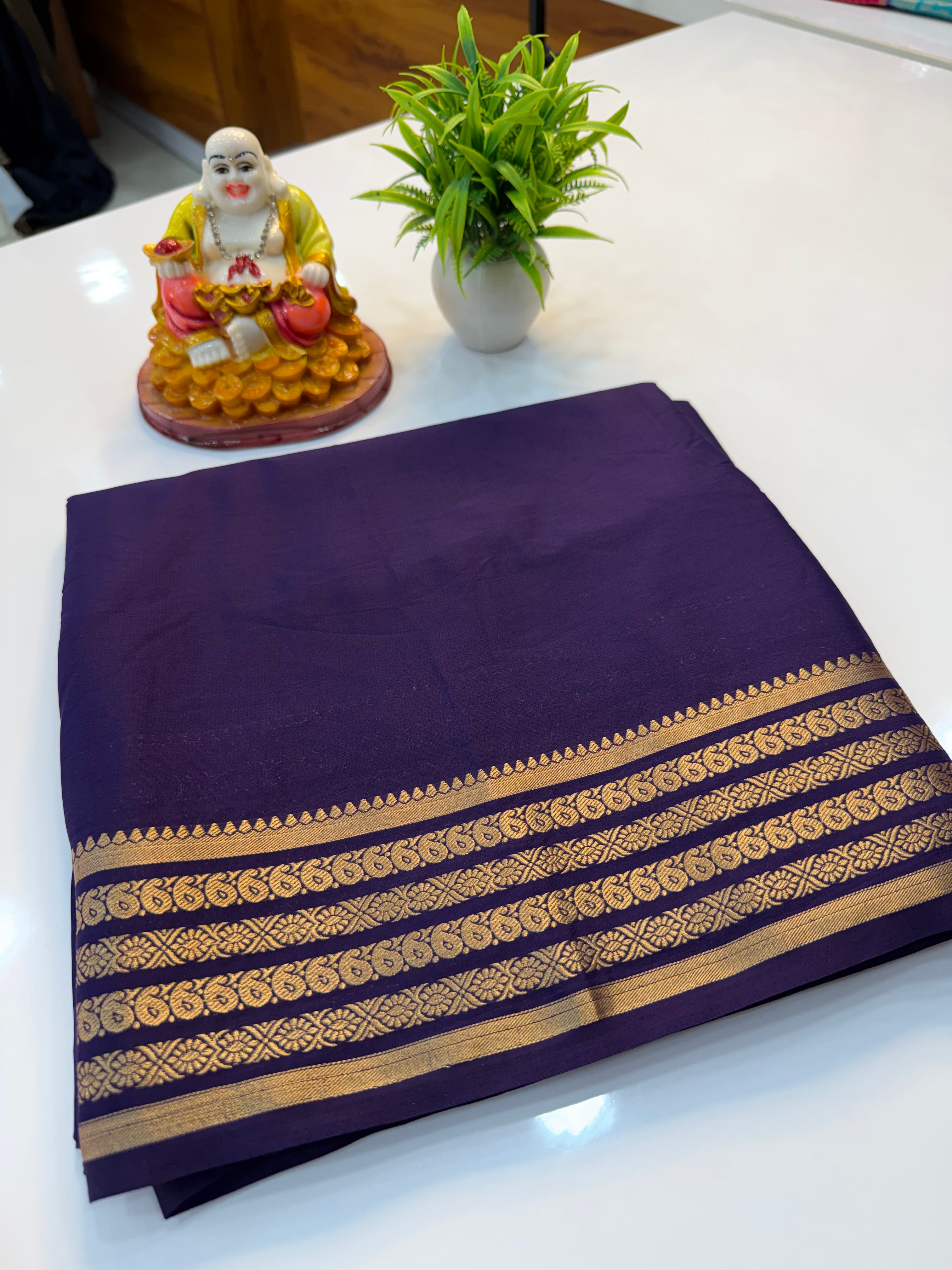 Premium Mysore Crepe Silk Saree with Beautiful Mango Border & Chit Pallu