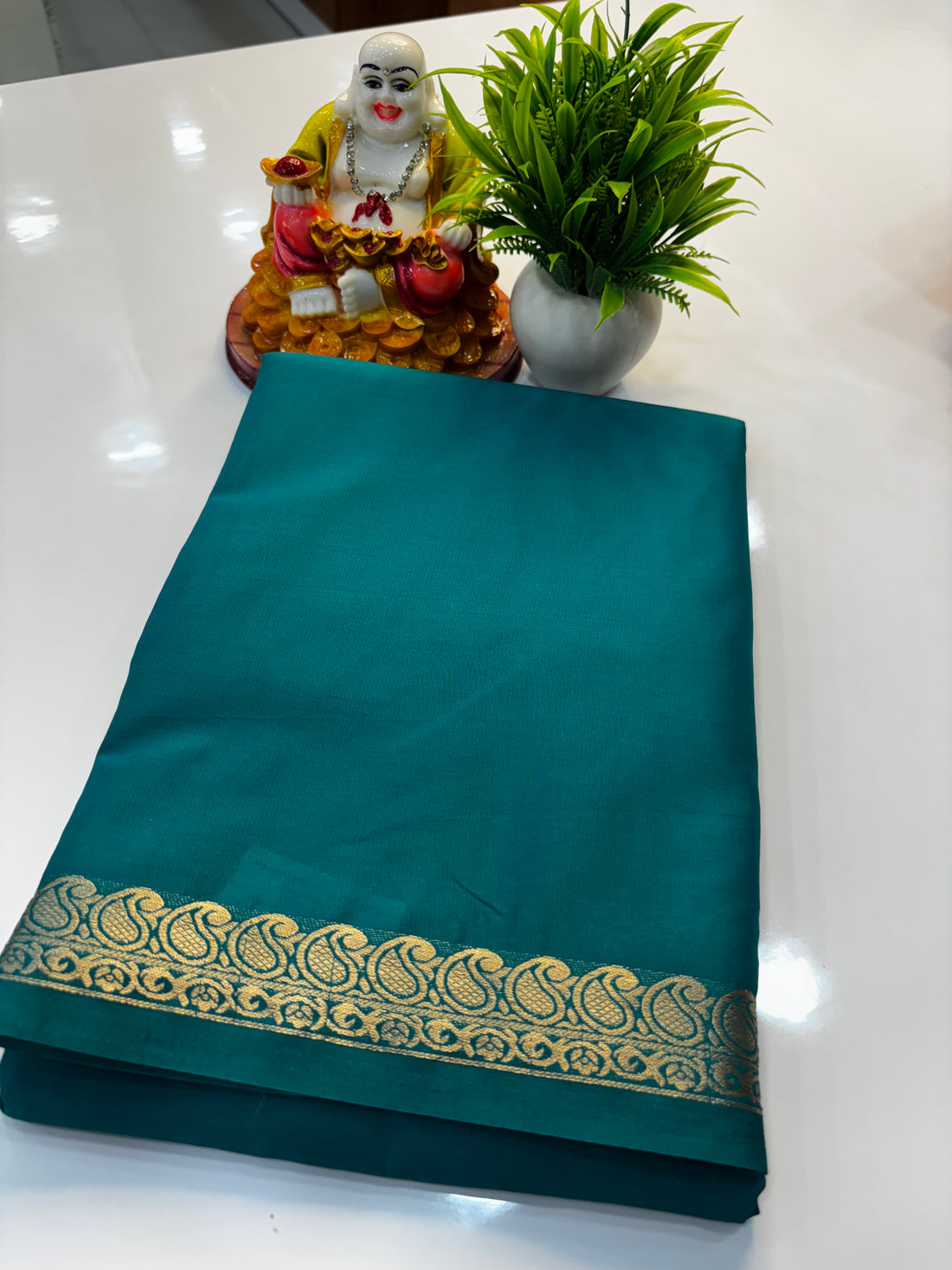 Beautiful Mysore Crepe Silk Saree with Mango Border