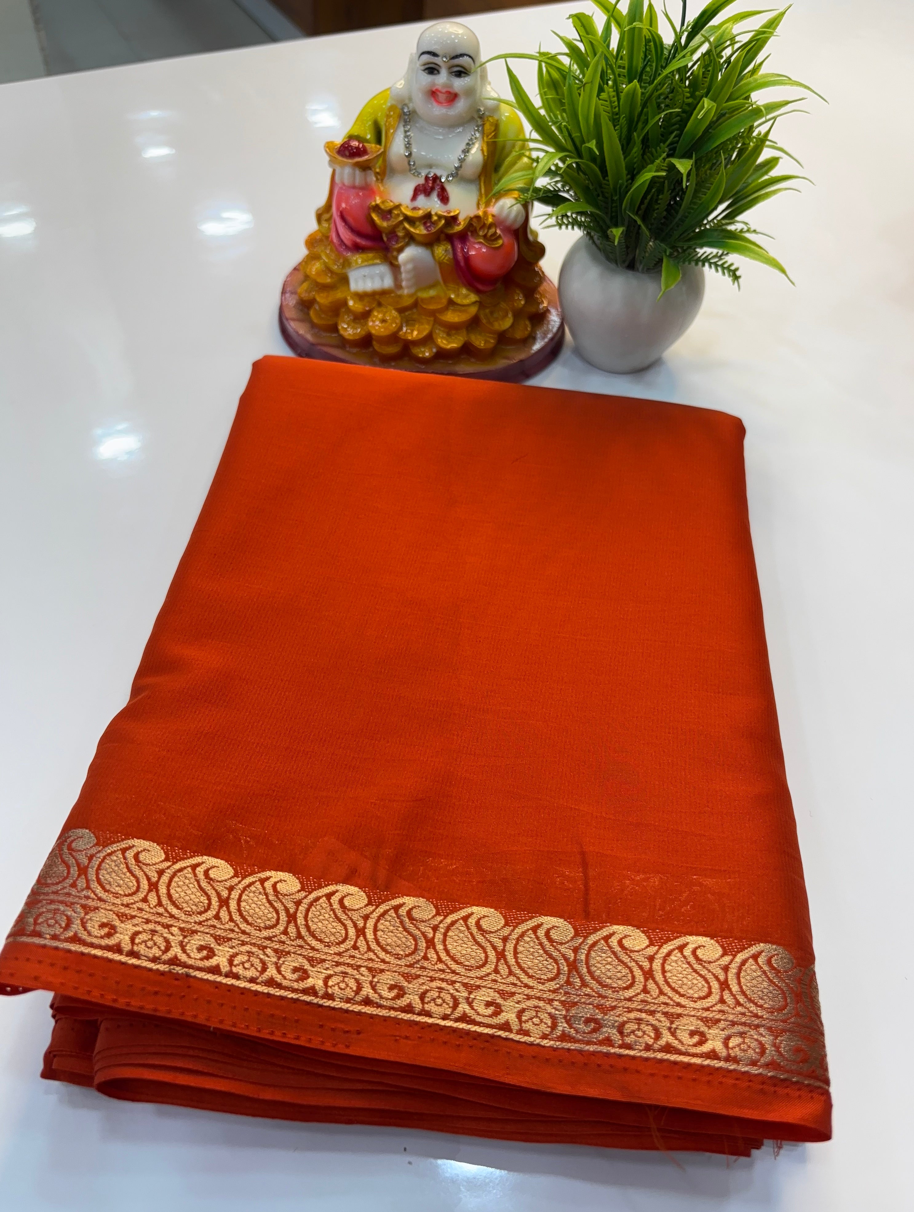 Mysore Crepe Silk Saree with Small Mango Border by Padmavathi Silks and Sarees