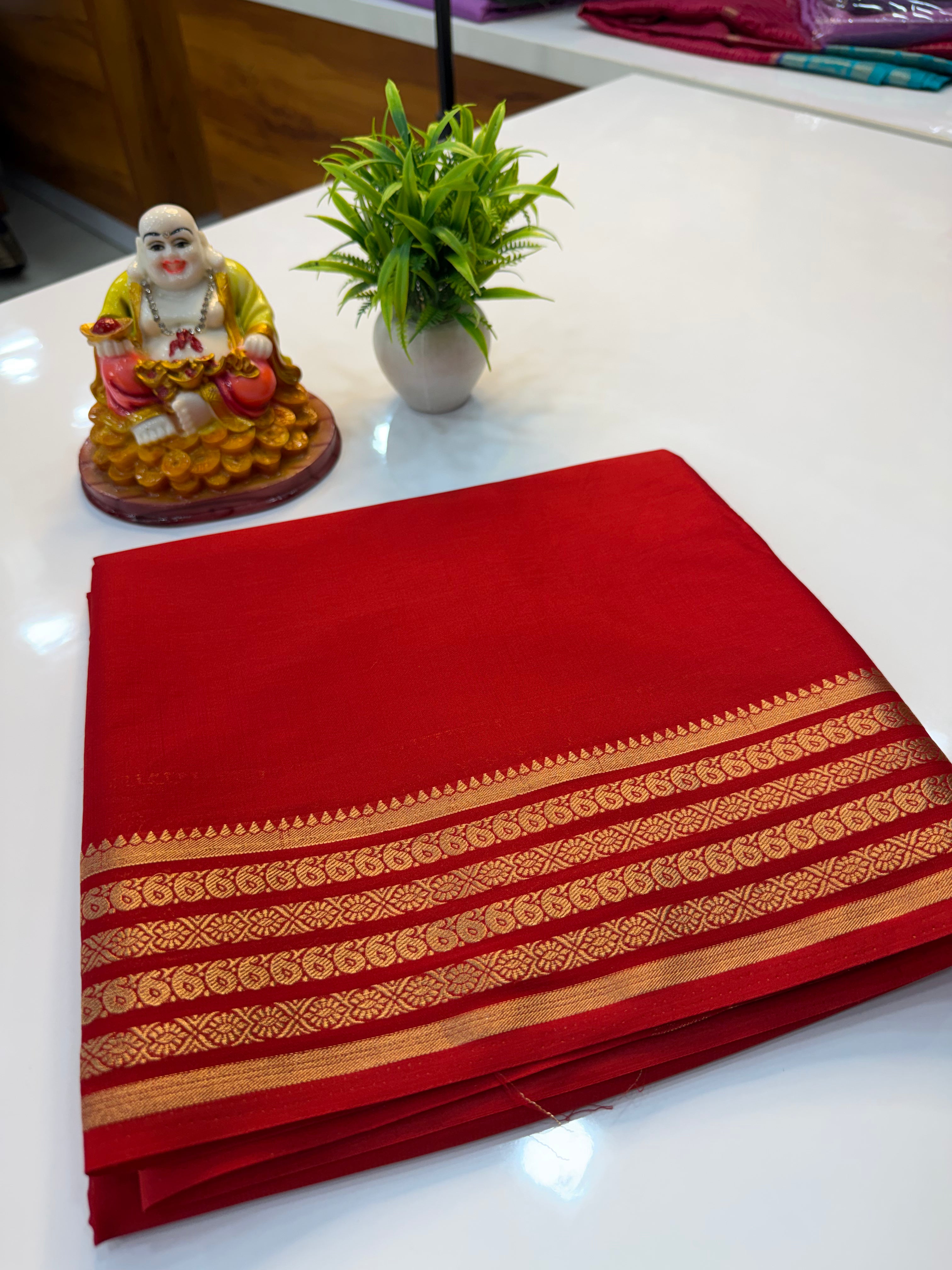 Premium Mysore Crepe Silk Saree with Beautiful Mango Border & Chit Pallu