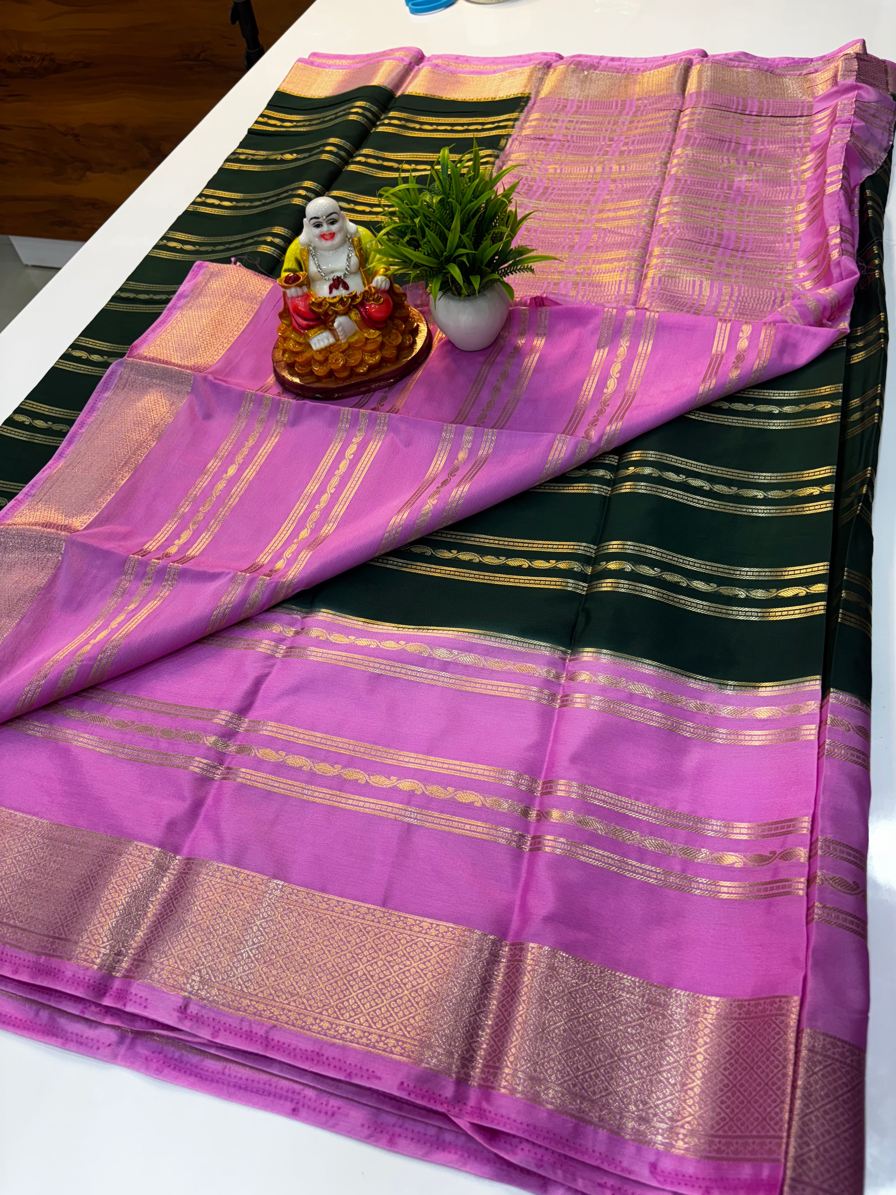 🌸 Premium Chiffon Saree with Elegant Stripes