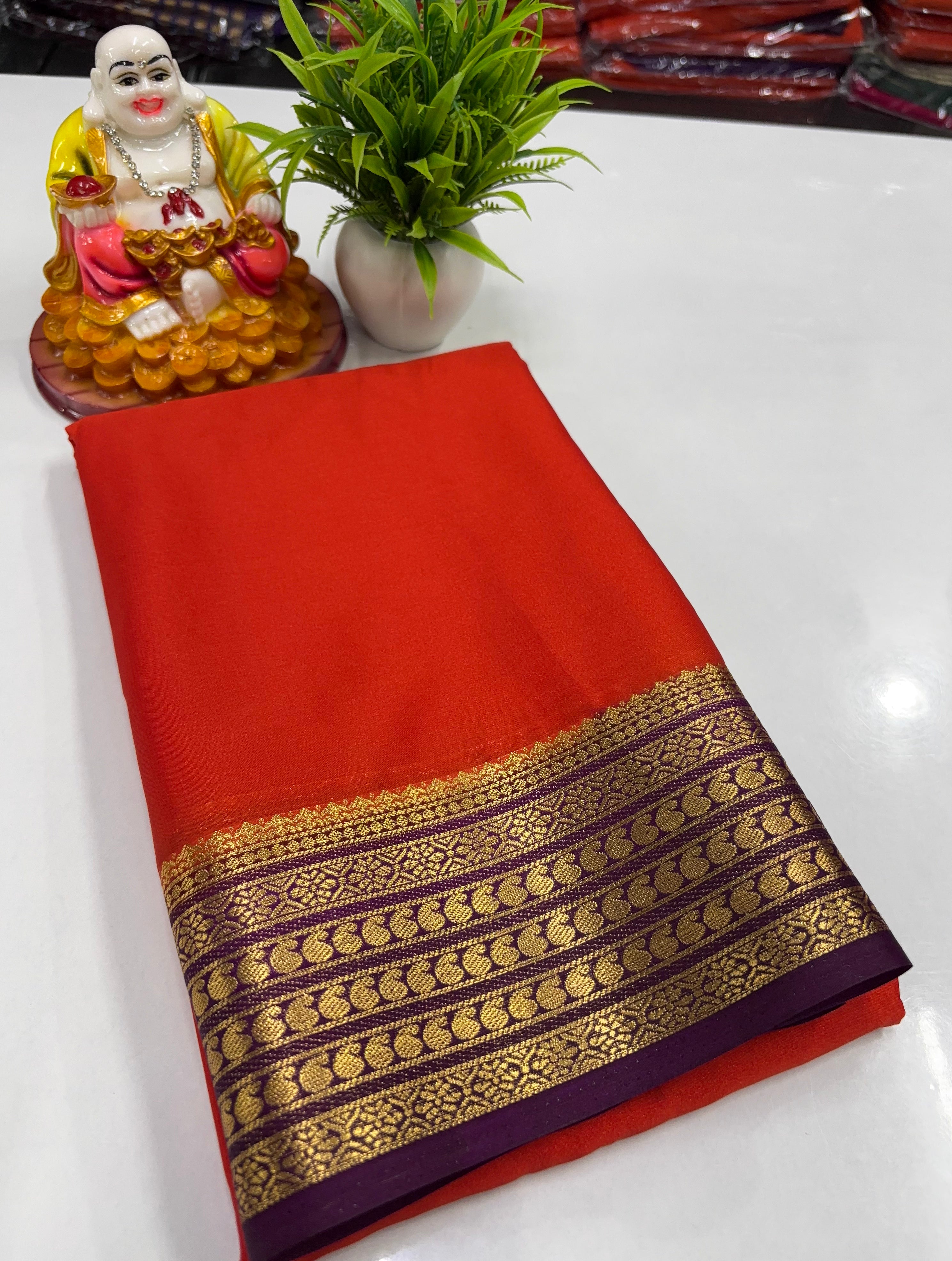 Mysore Crepe Silk Saree with Beautiful Contrast Colour Combination