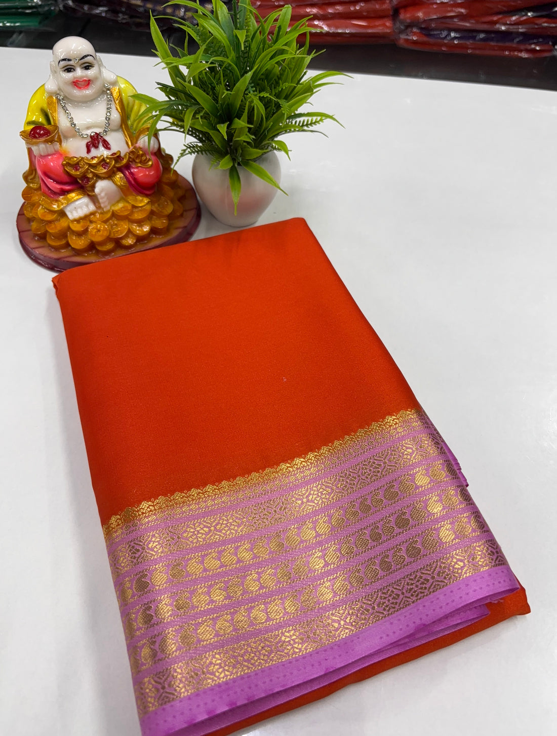 Mysore Crepe Silk Saree with Beautiful Contrast Colour Combination