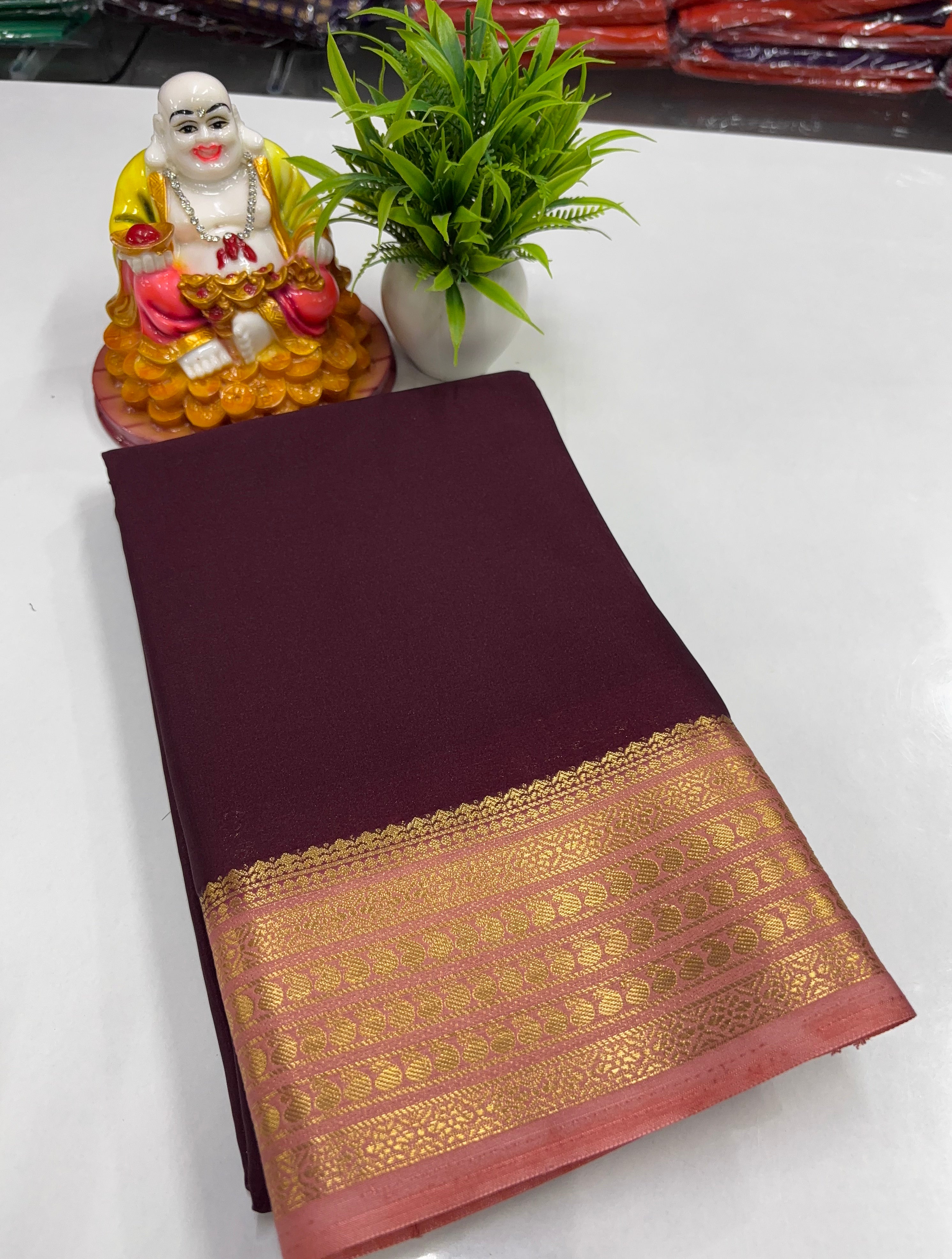 Mysore Crepe Silk Saree with Beautiful Contrast Colour Combination