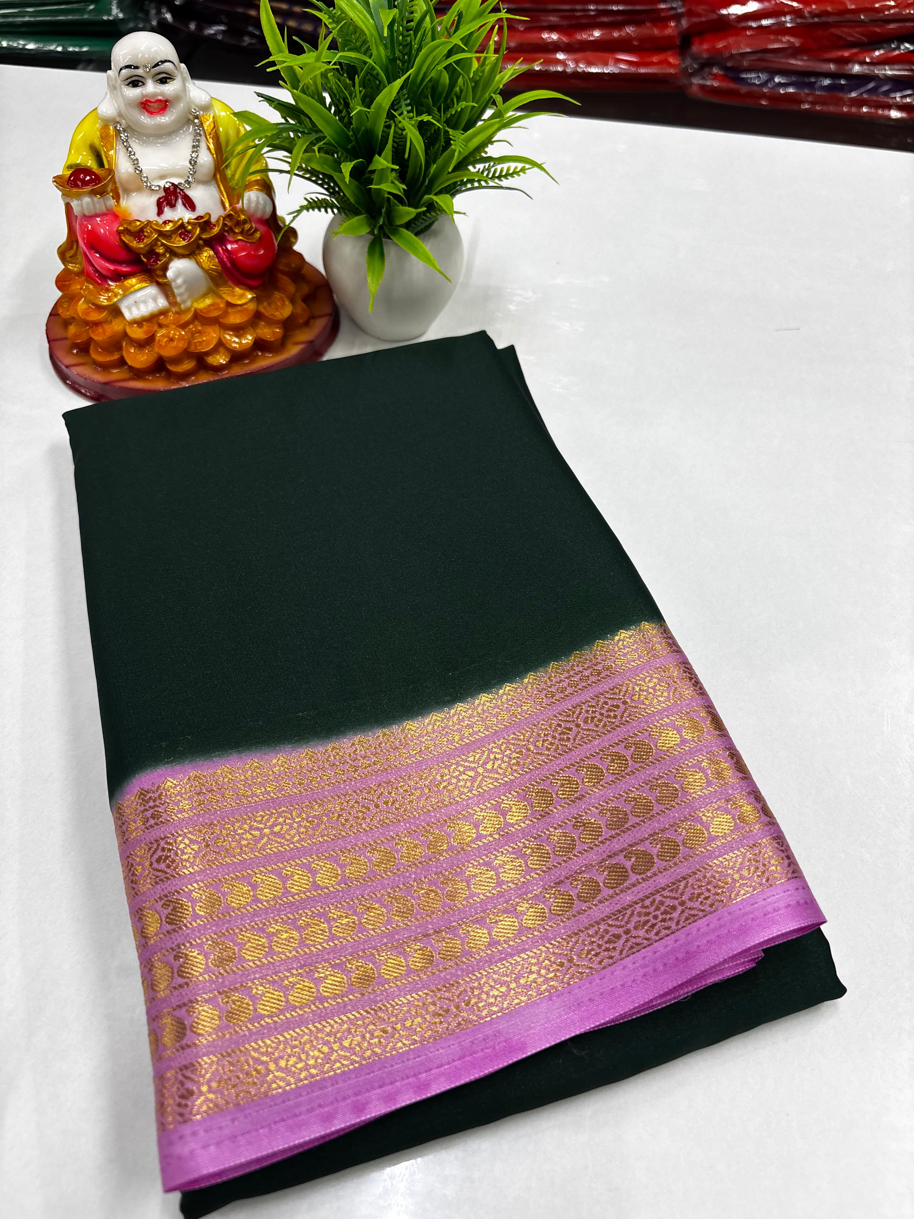 Mysore Crepe Silk Saree with Beautiful Contrast Colour Combination