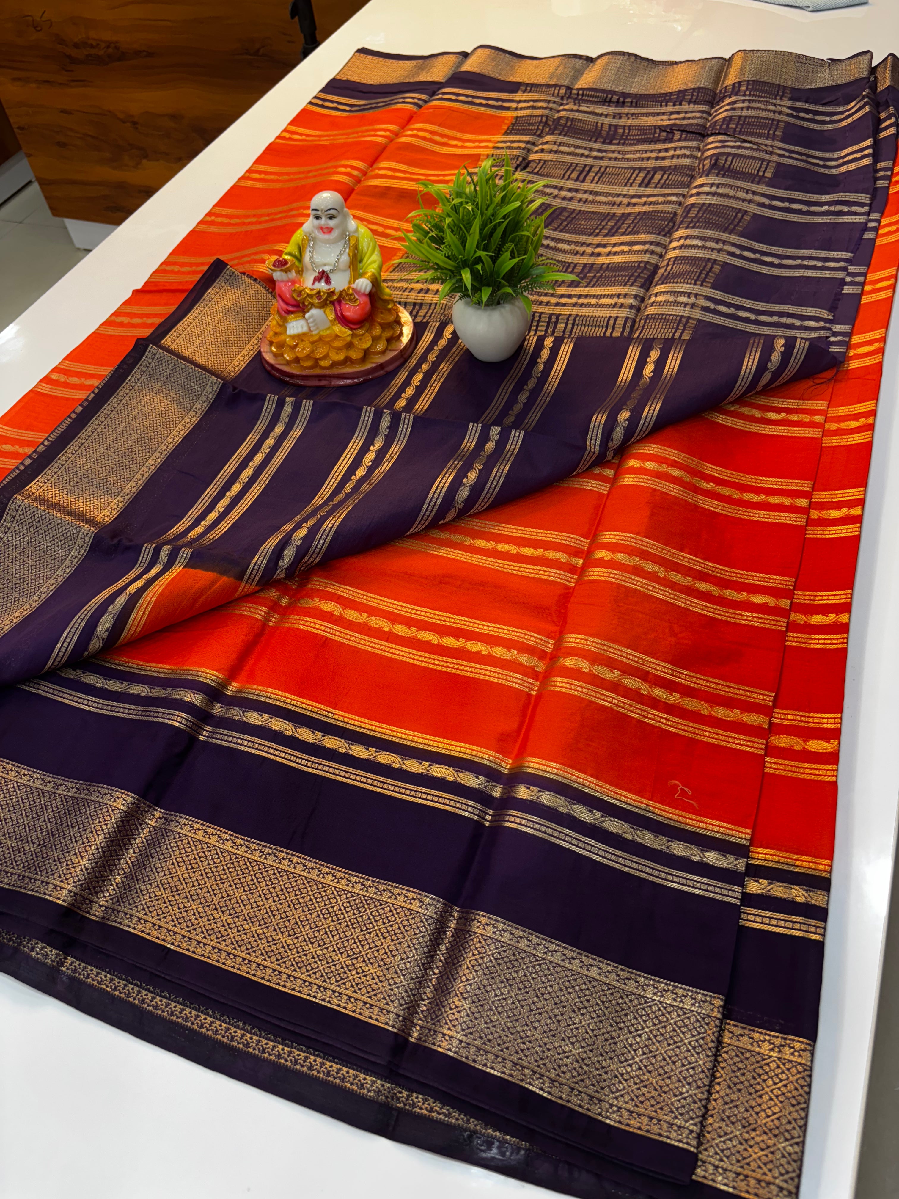 🌸 Premium Chiffon Saree with Elegant Stripes