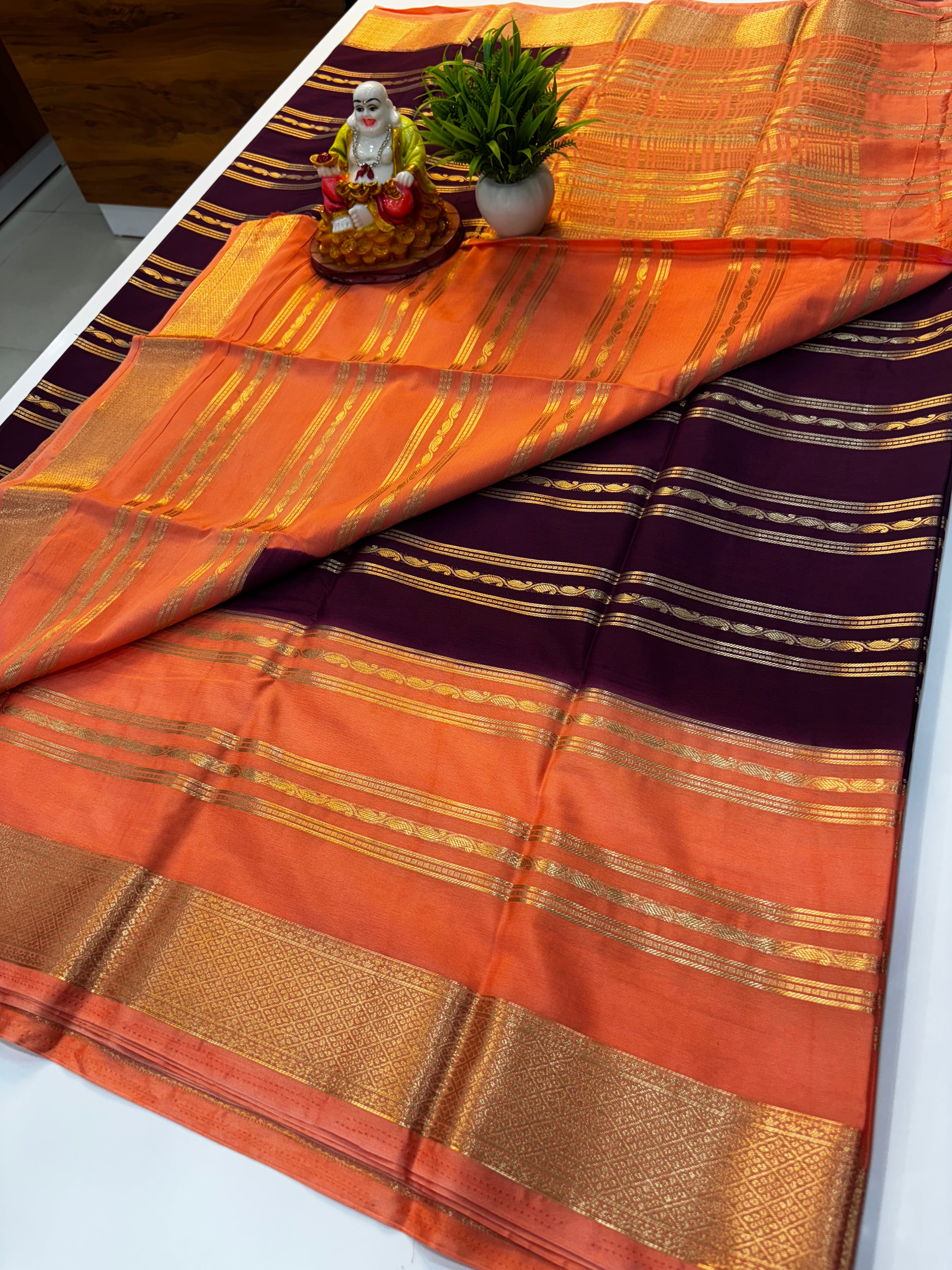 🌸 Premium Chiffon Saree with Elegant Stripes