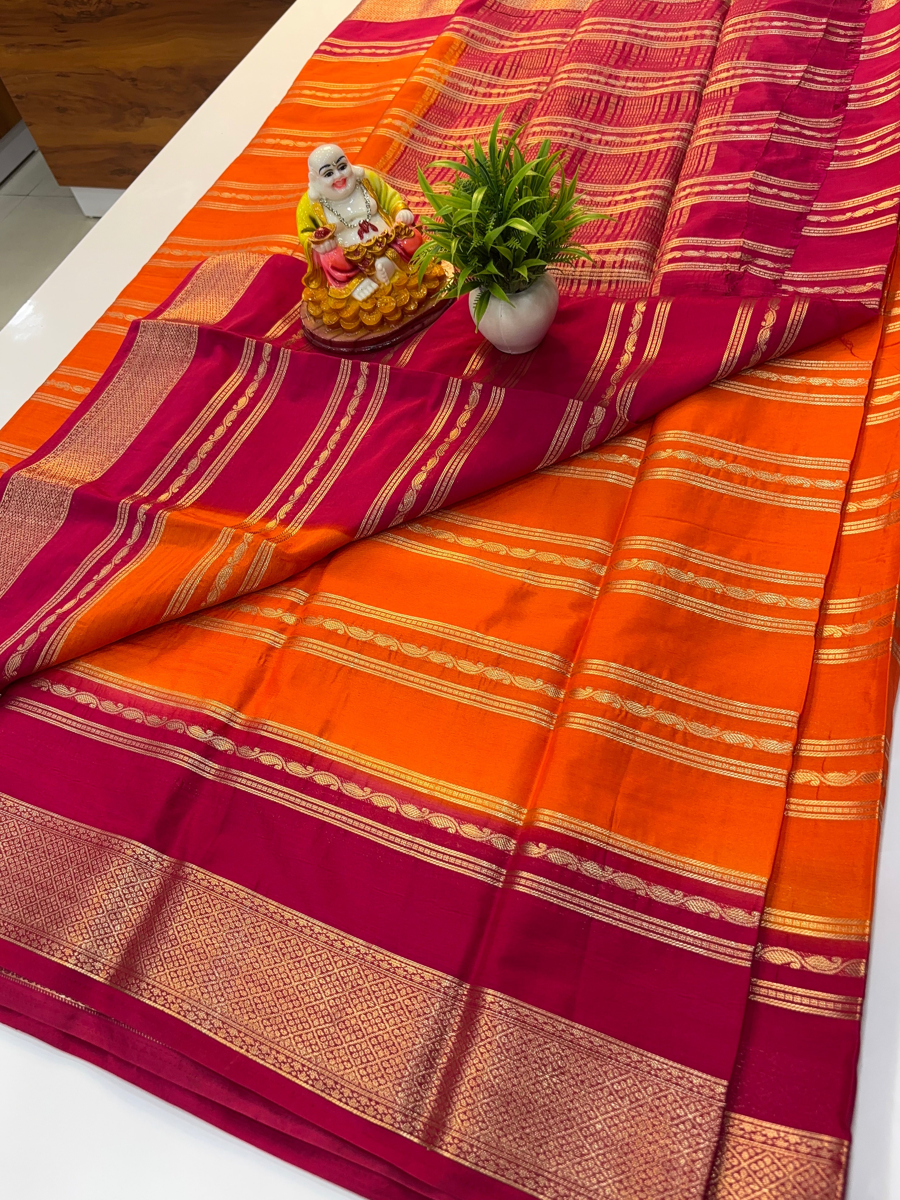 🌸 Premium Chiffon Saree with Elegant Stripes
